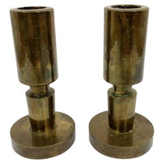 Vintage Period Mid Century Bronze Cylinder Candle Sticks