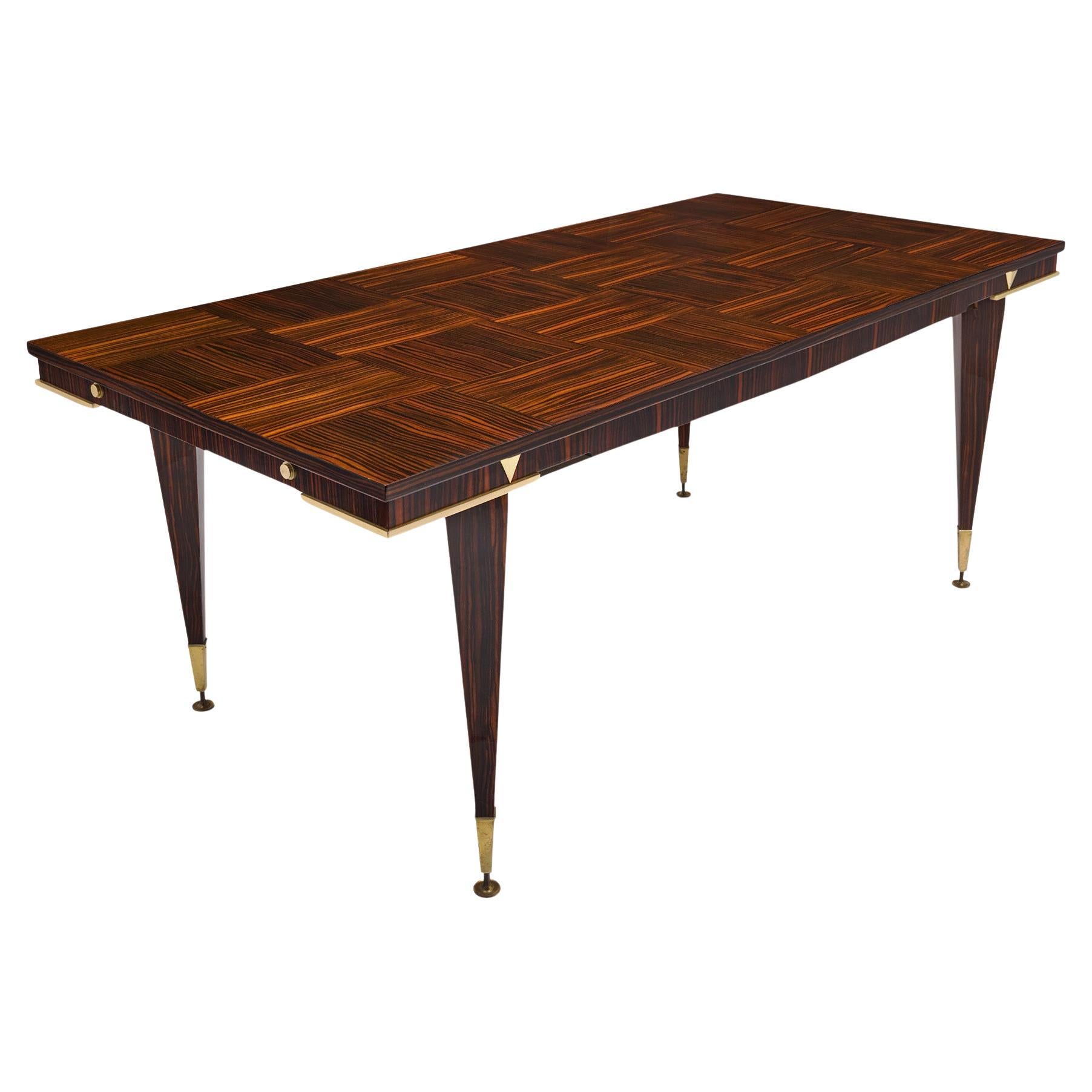 Mid-Century Modern Macassar Dining Table, Brass Feet, France, 1950