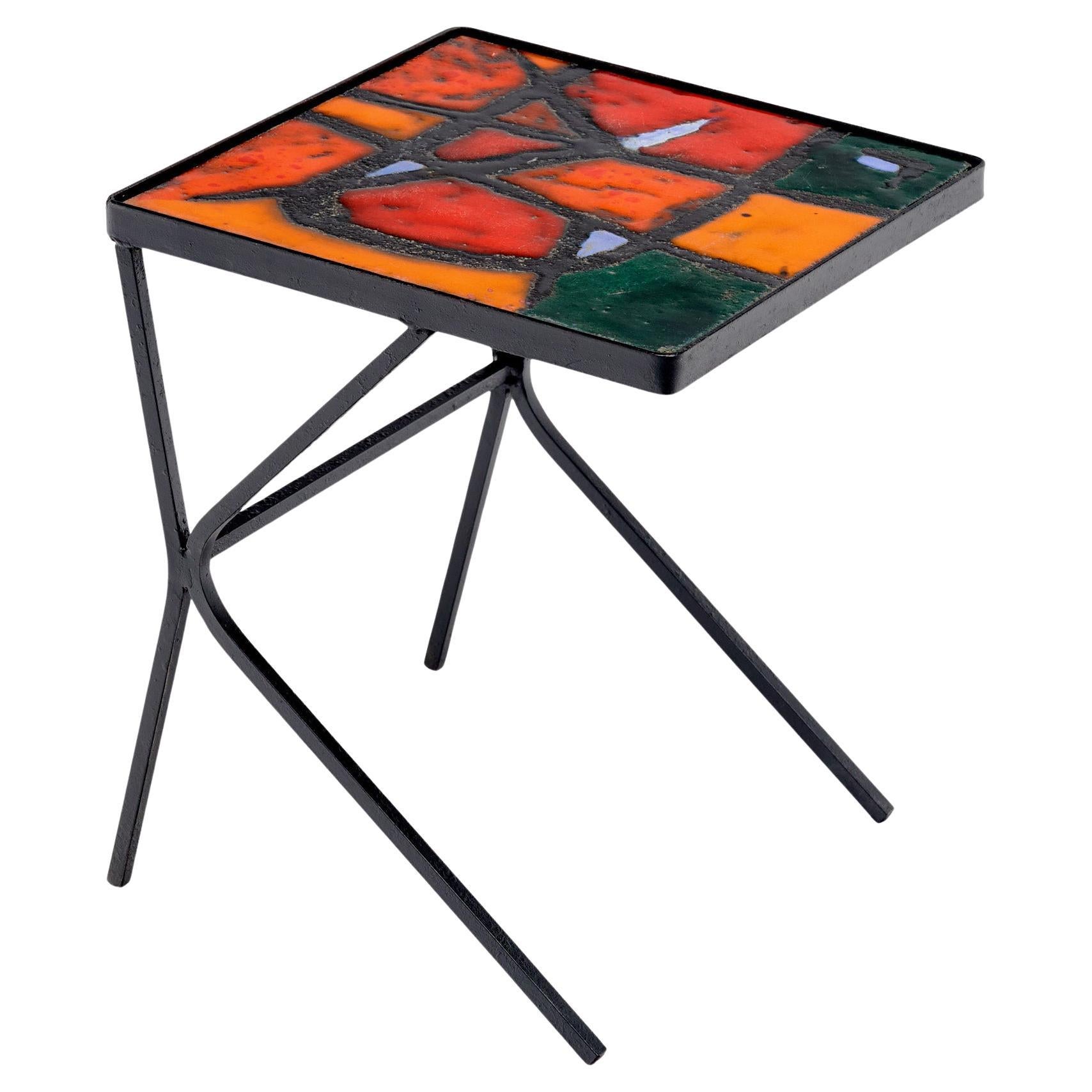 Mid-Century Modern Vallauris Side Table, Metal & Ceramic, France, 1970