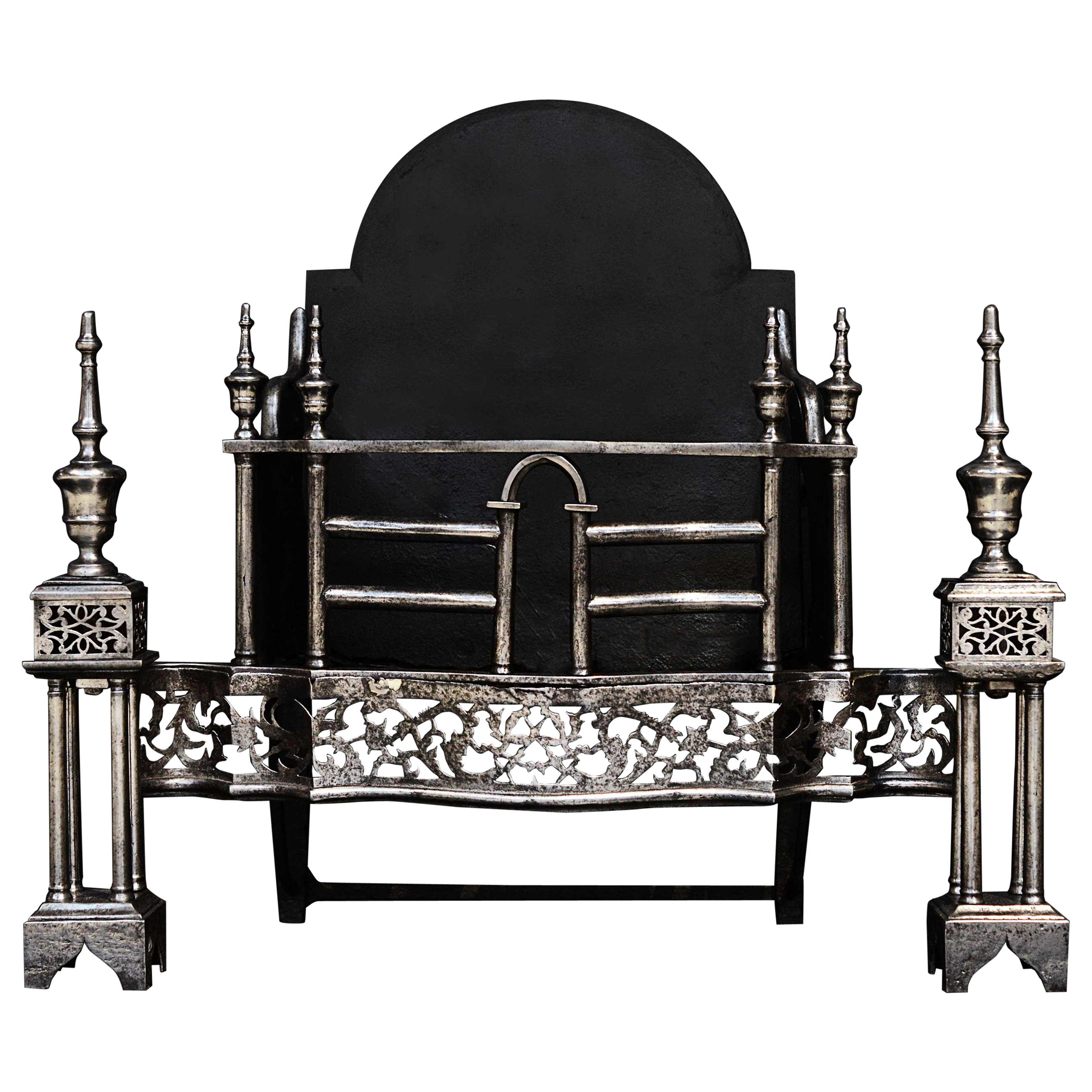 Period Mid Georgian Steel Firegrate in the Manner of Thomas Chippendale For Sale