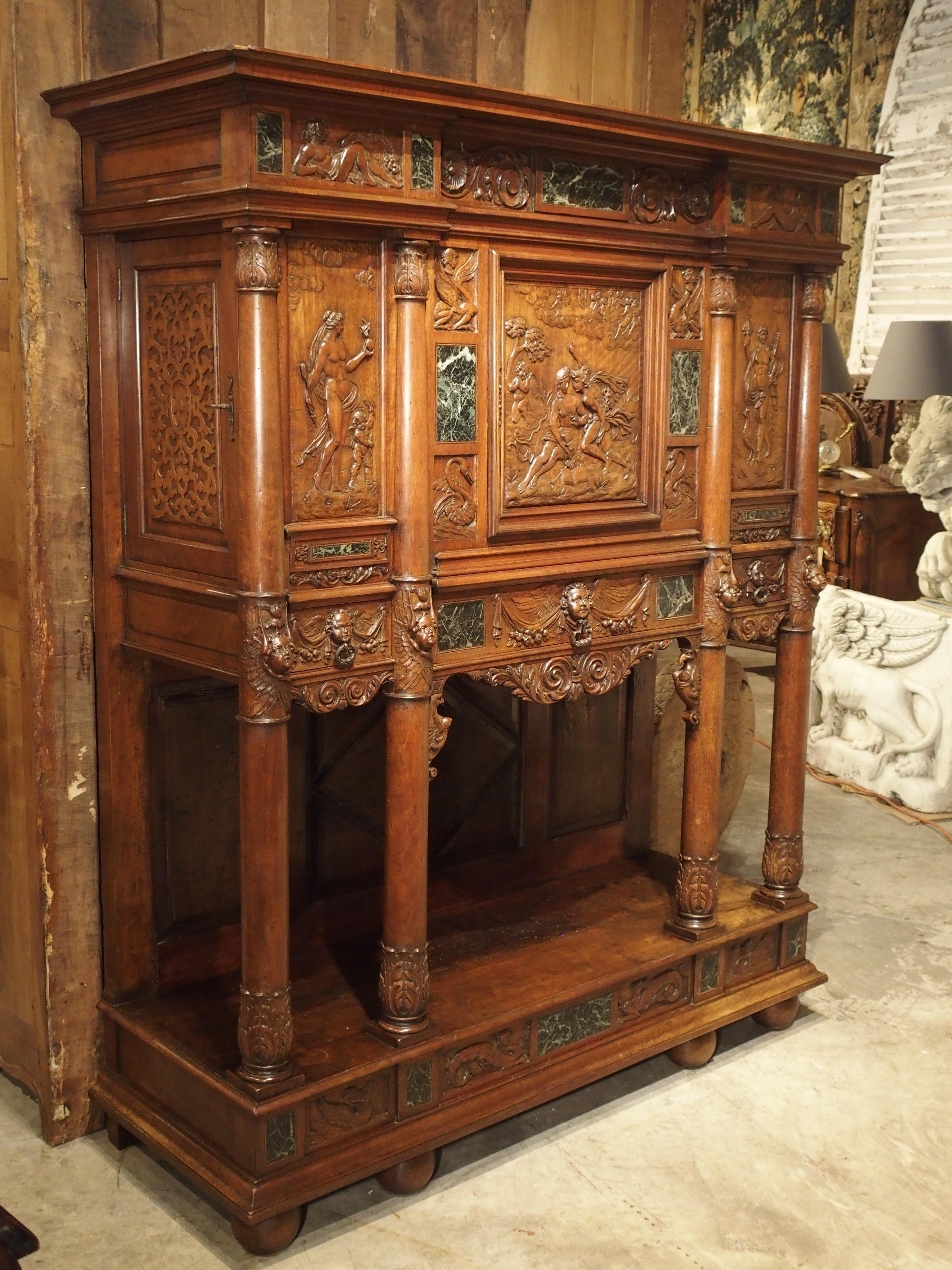 Period Napoleon III Walnut and Marble Buffet Cabinet from France, circa 1860 11