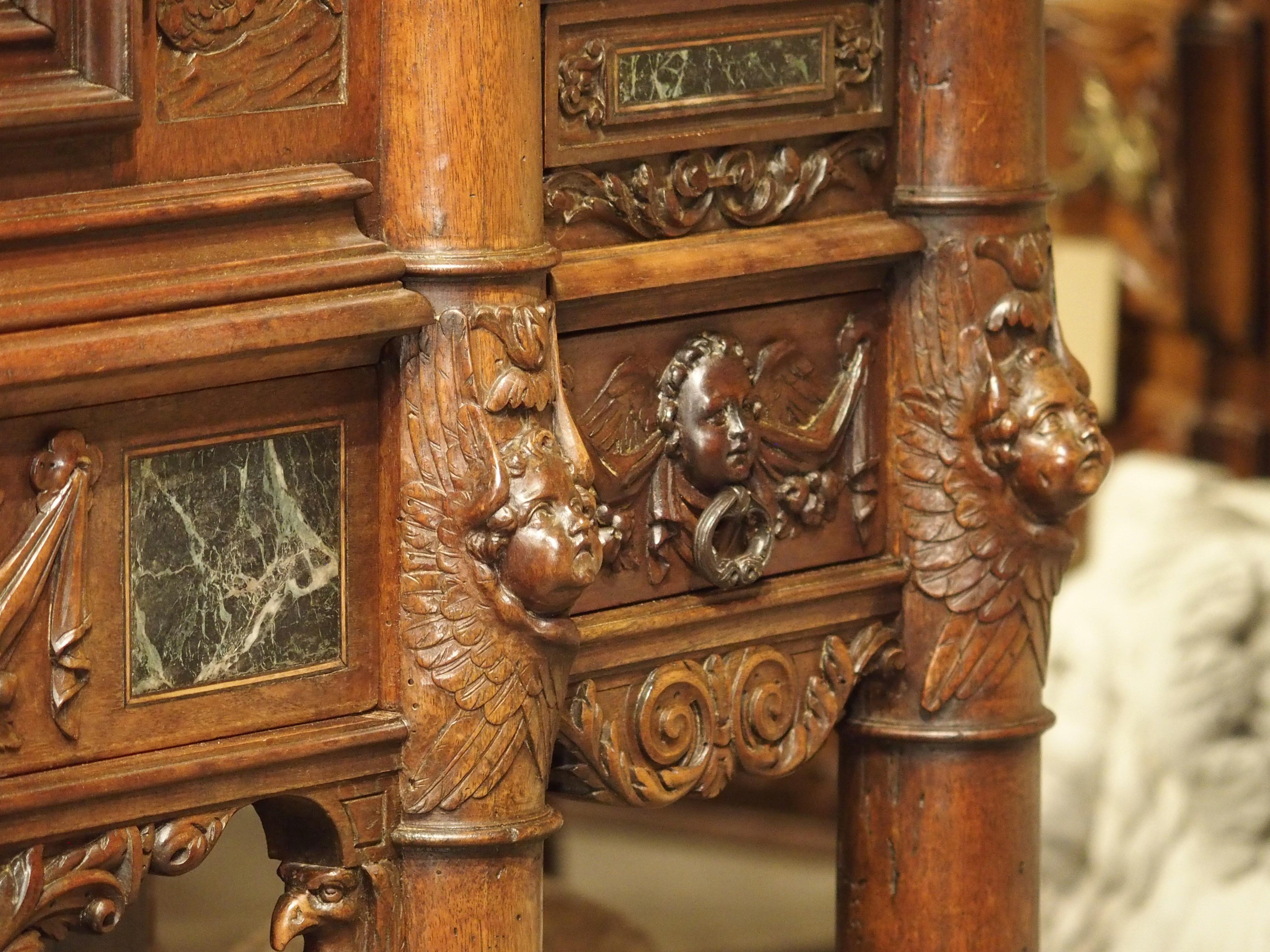 Period Napoleon III Walnut and Marble Buffet Cabinet from France, circa 1860 12