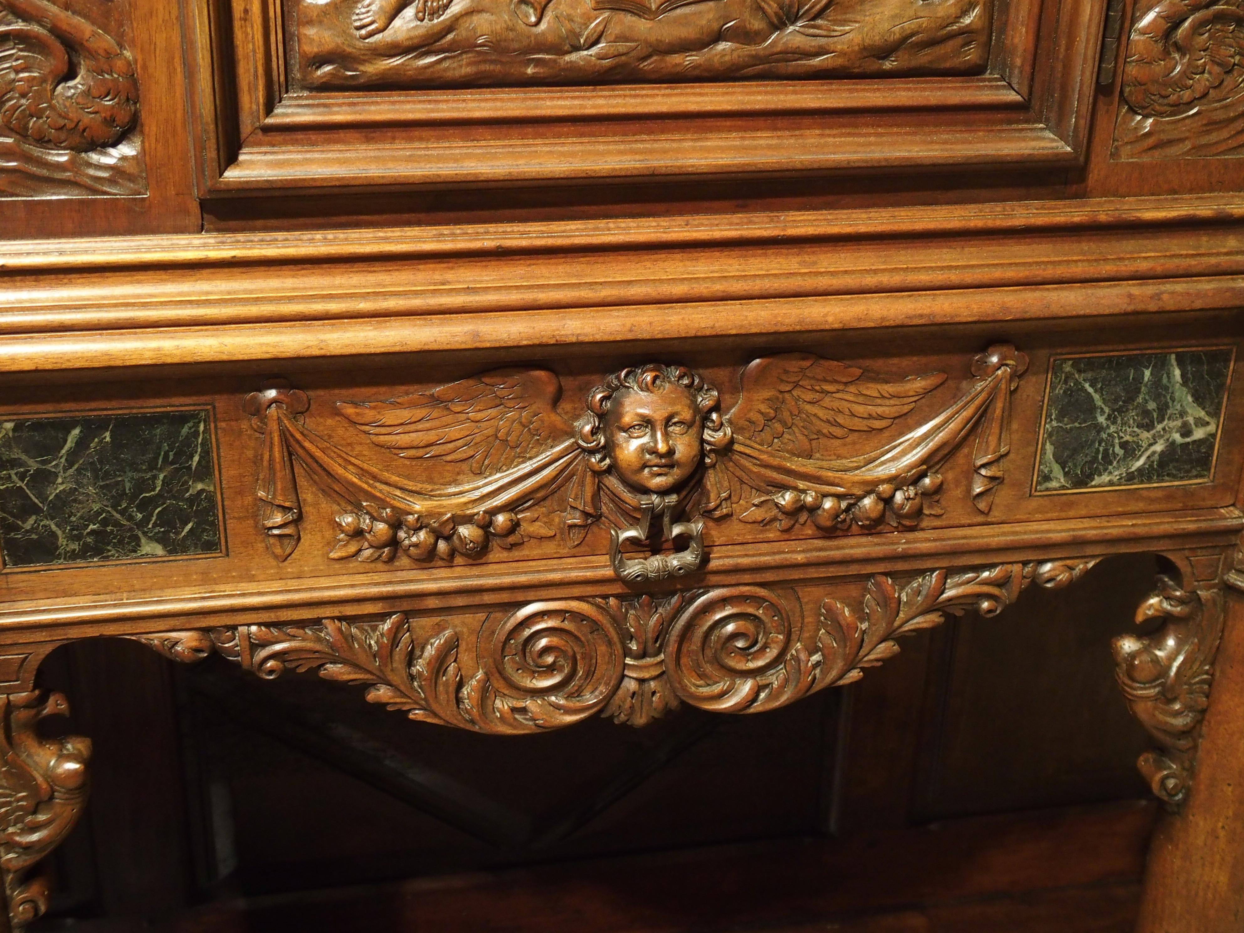 Period Napoleon III Walnut and Marble Buffet Cabinet from France, circa 1860 13