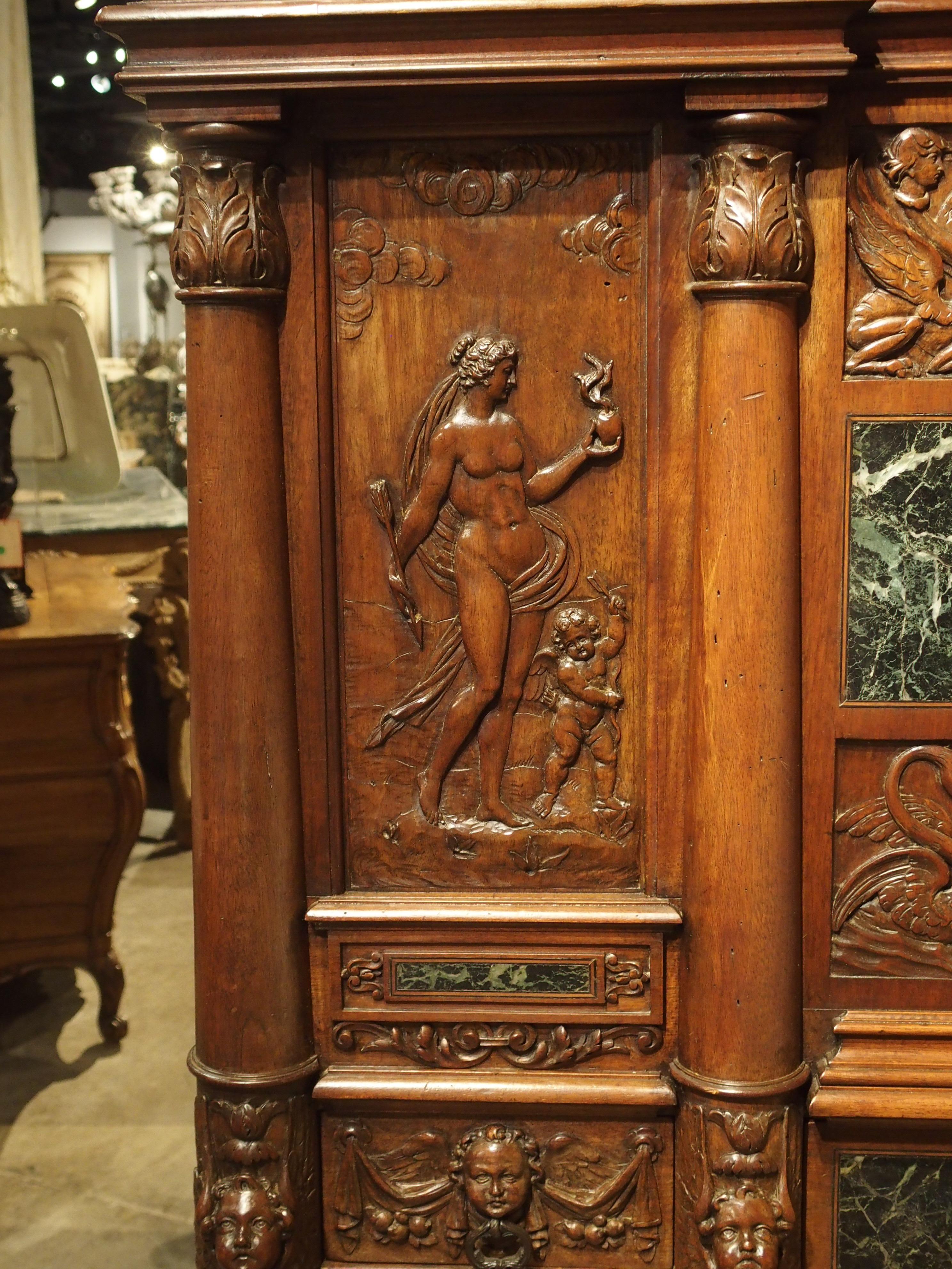 Period Napoleon III Walnut and Marble Buffet Cabinet from France, circa 1860 14