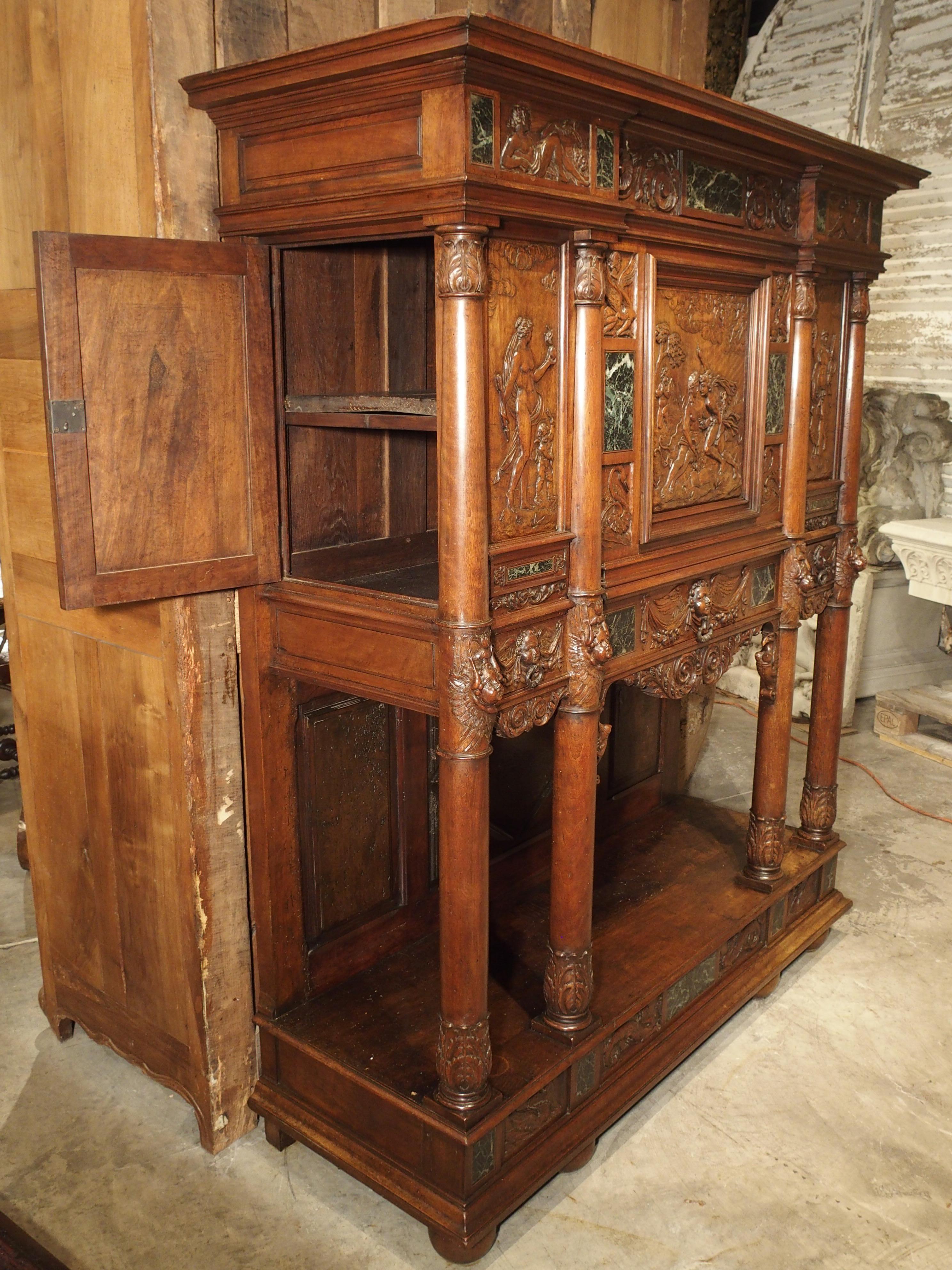 Period Napoleon III Walnut and Marble Buffet Cabinet from France, circa 1860 2