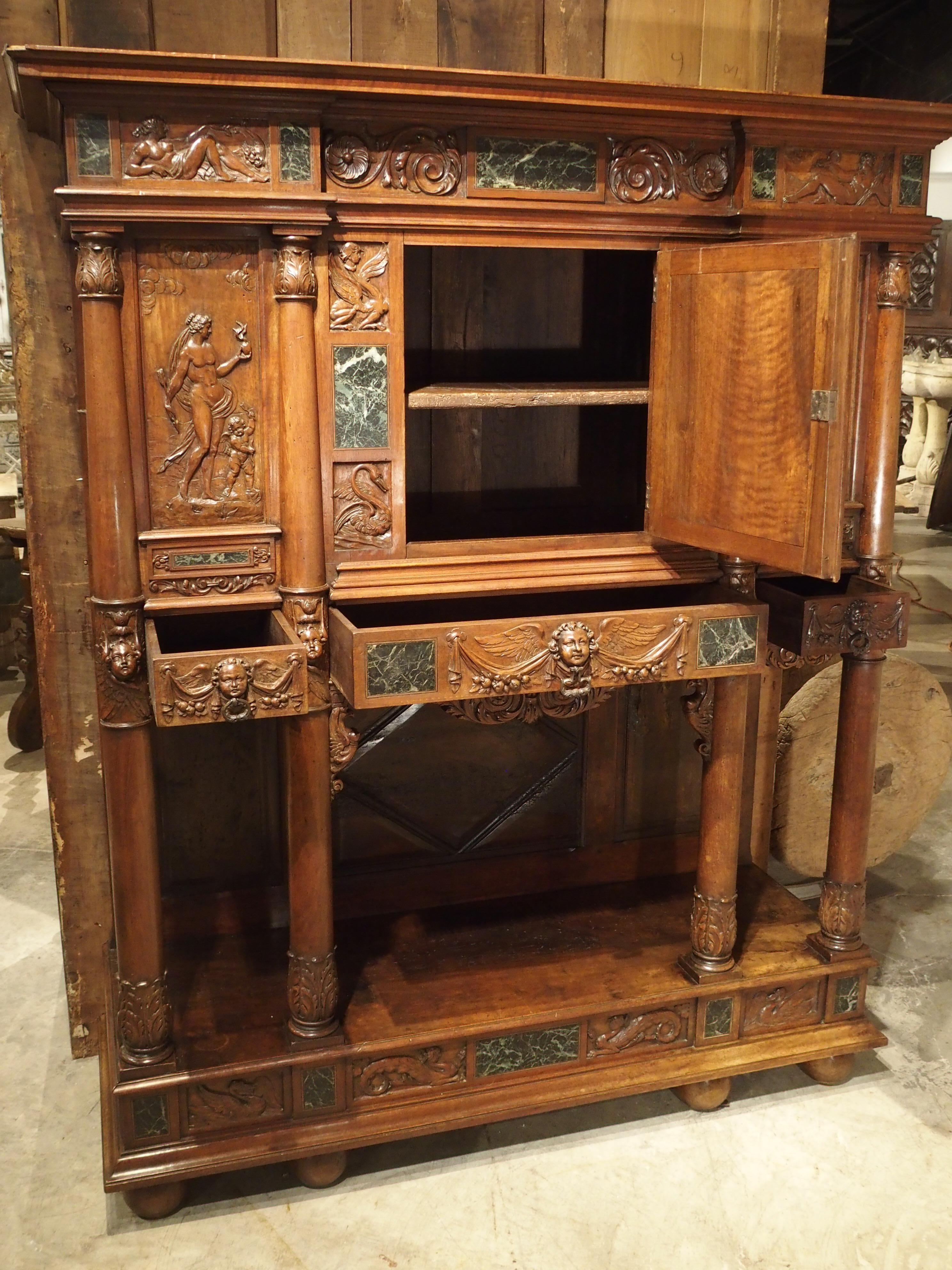 Period Napoleon III Walnut and Marble Buffet Cabinet from France, circa 1860 3