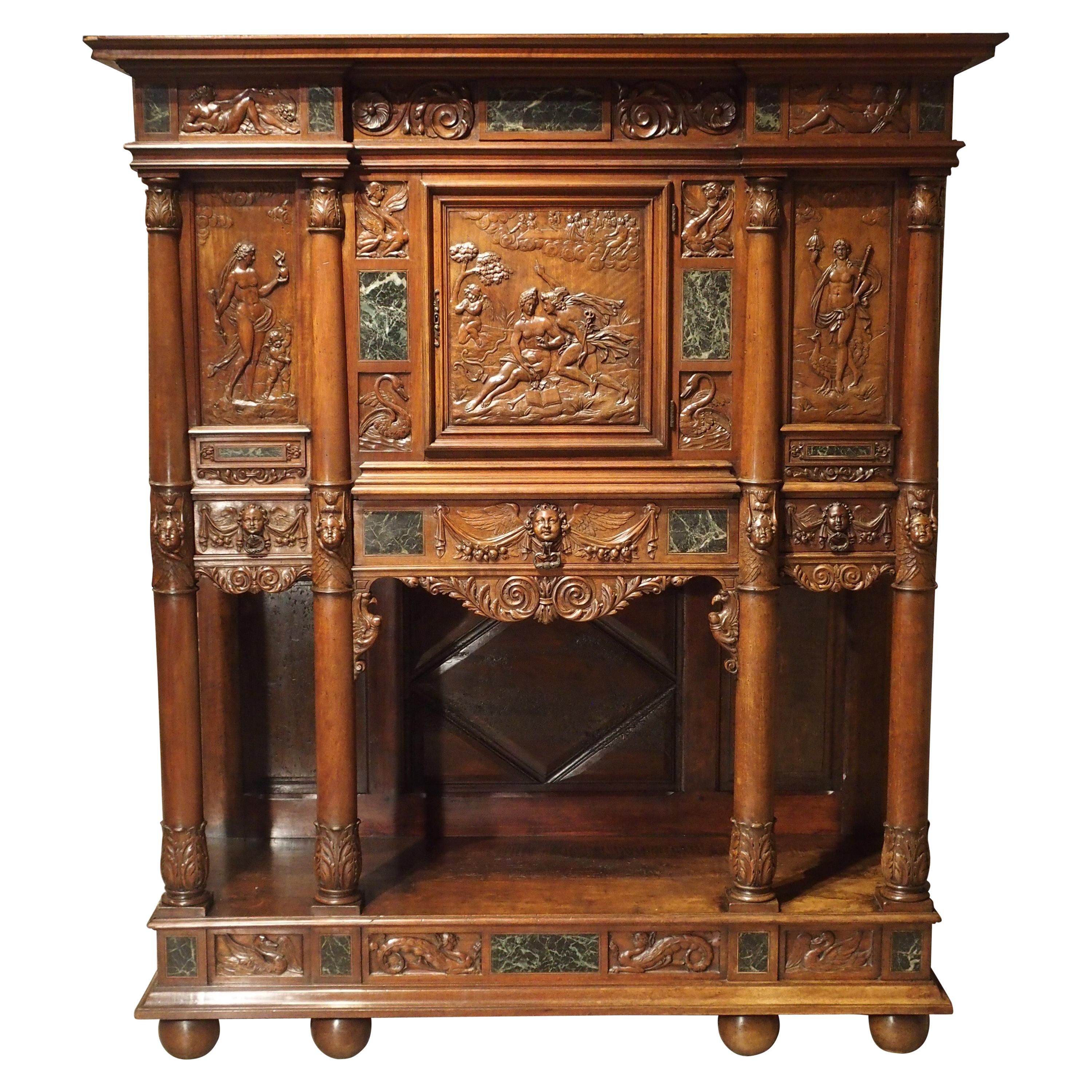 Period Napoleon III Walnut and Marble Buffet Cabinet from France, circa 1860