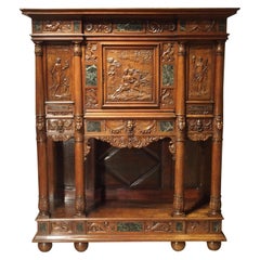 Antique Period Napoleon III Walnut and Marble Buffet Cabinet from France, circa 1860