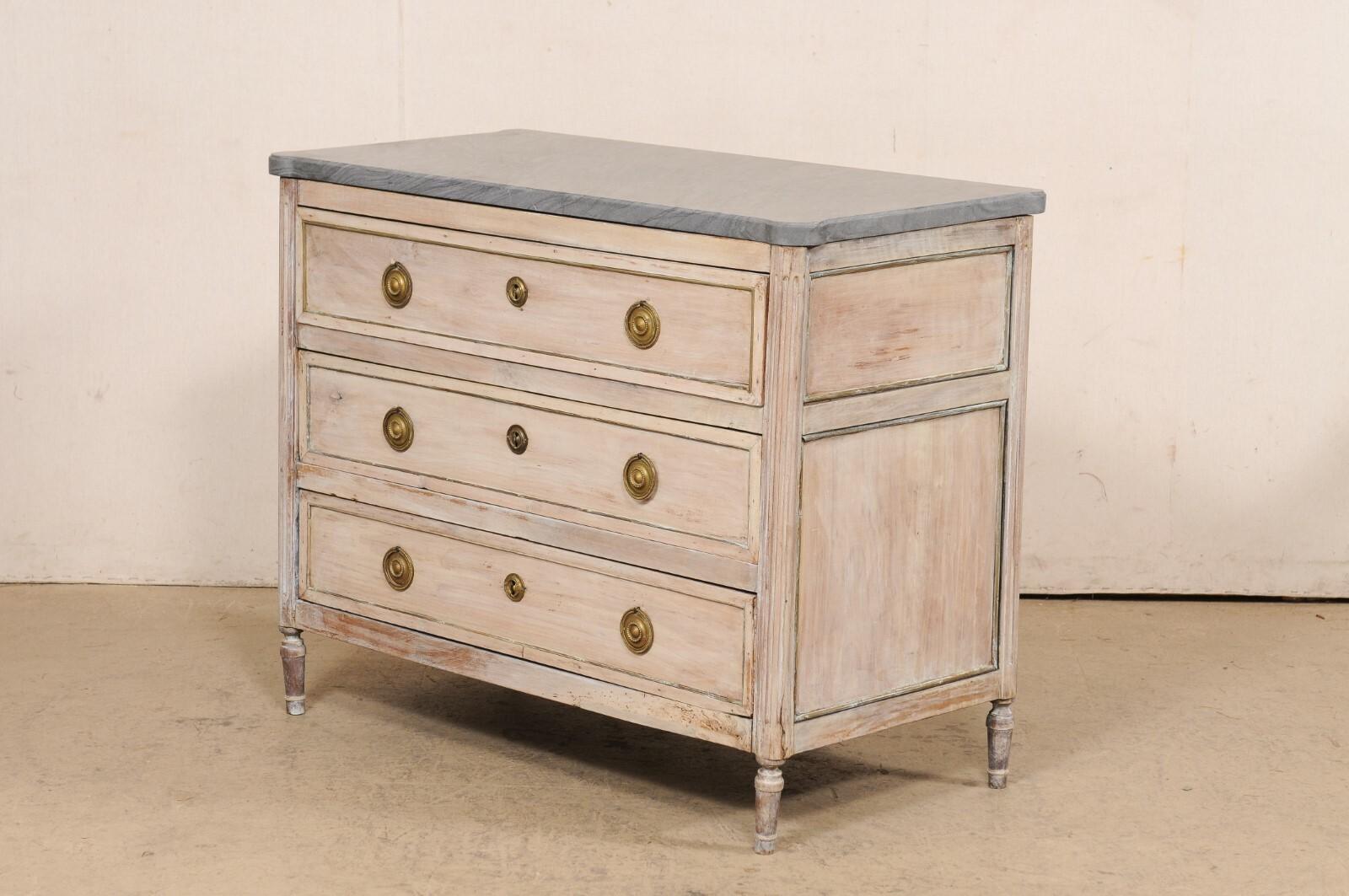 Period Neoclassic French Commode w/a Gorgeous New Custom Grey Marble Top For Sale 5