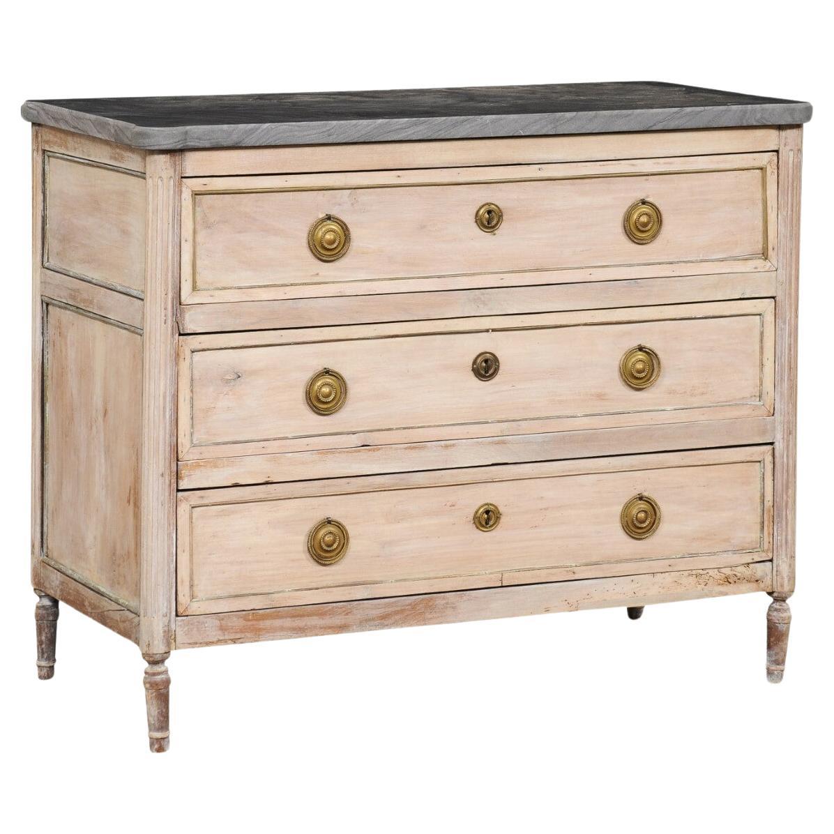 Period Neoclassic French Commode w/a Gorgeous New Custom Grey Marble Top For Sale