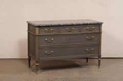 Period Neoclassical Commode w/Marble Top and Brass Hardware & Trim Accents