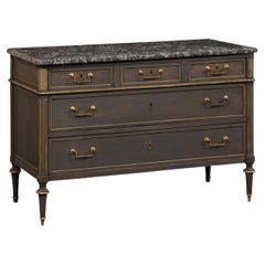 Antique Period Neoclassical Commode w/Marble Top and Brass Hardware & Trim Accents