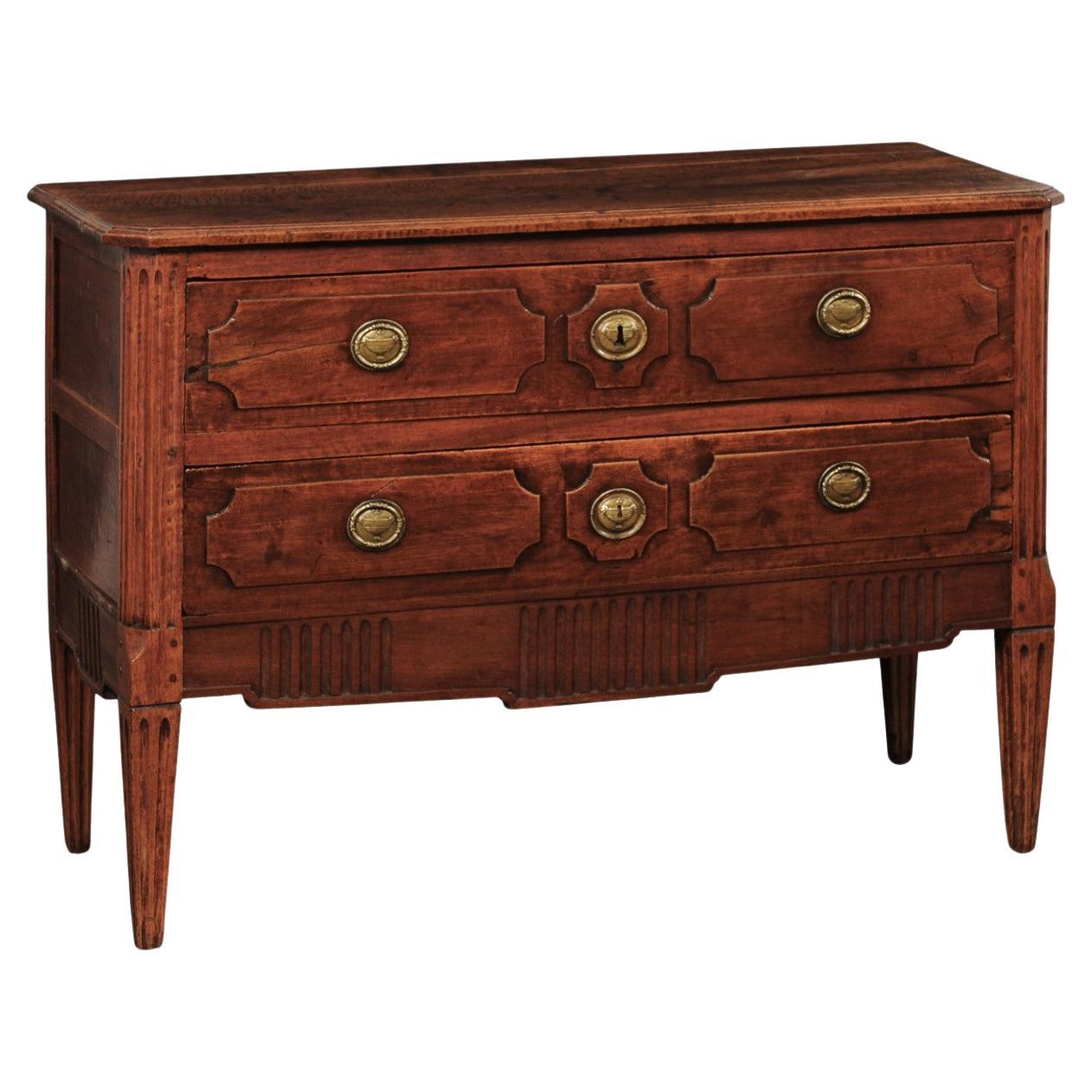 Period Neoclassical French Carved Walnut Commode w/Fluted Accents, 18th Century