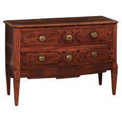 Period Neoclassical French Carved Walnut Commode w/Fluted Accents, 18th Century