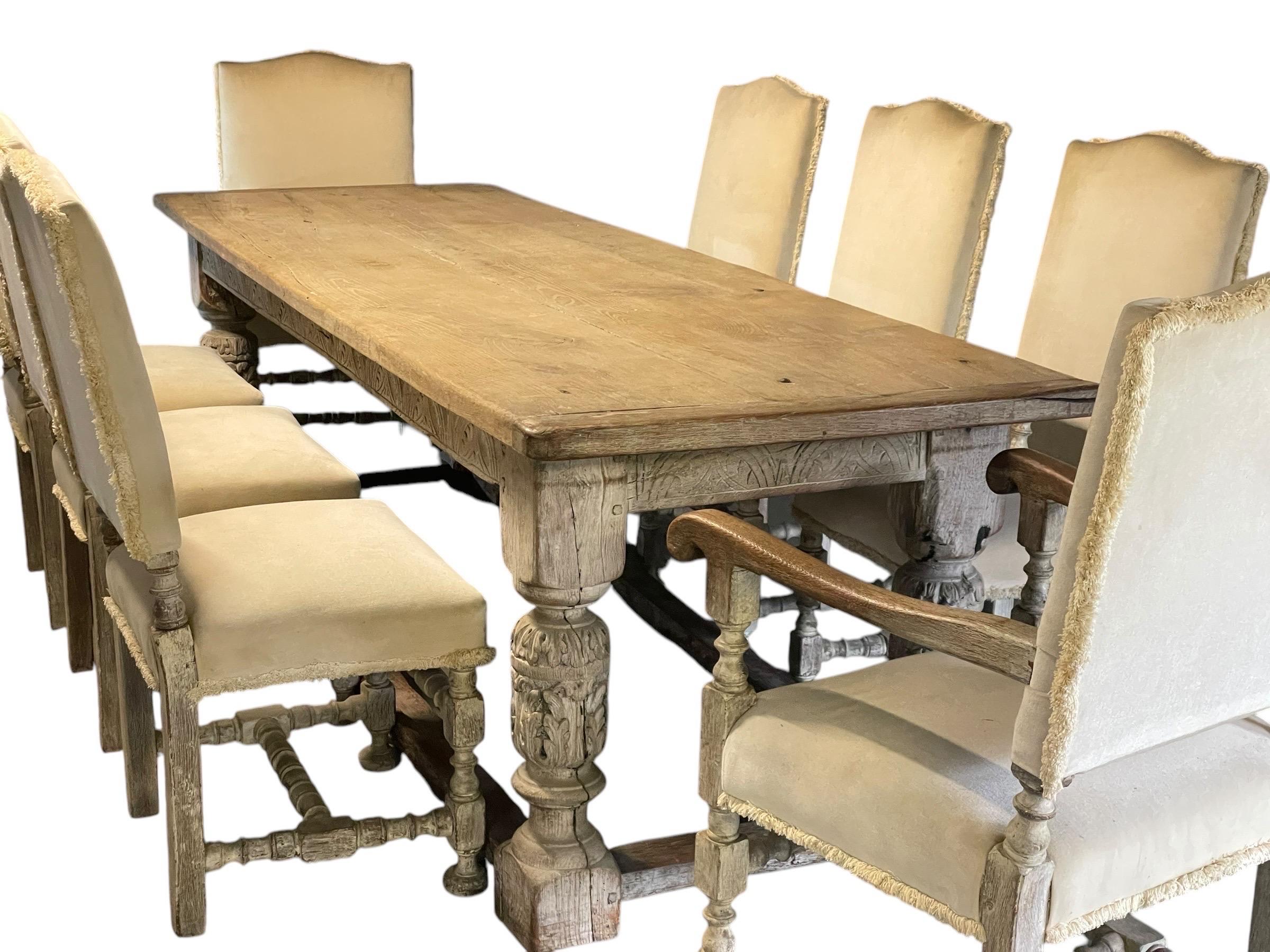 James II Period Oak Dining Refectory Table and 8 Chairs