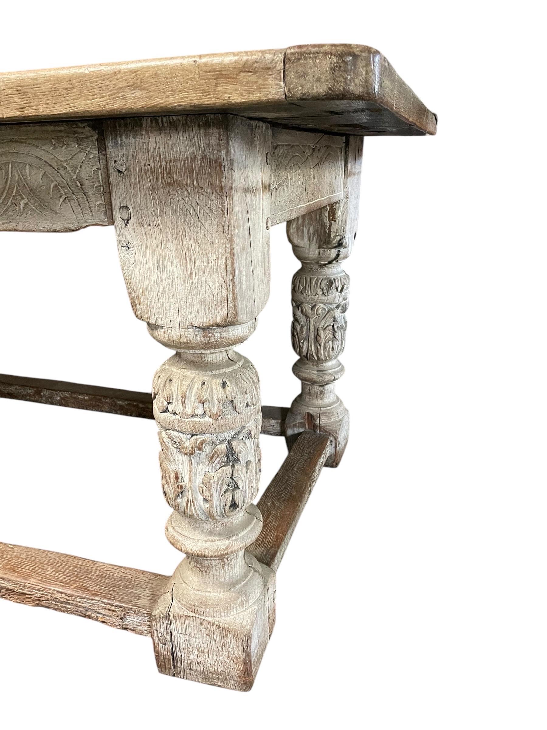 English Period Oak Dining Refectory Table and 8 Chairs