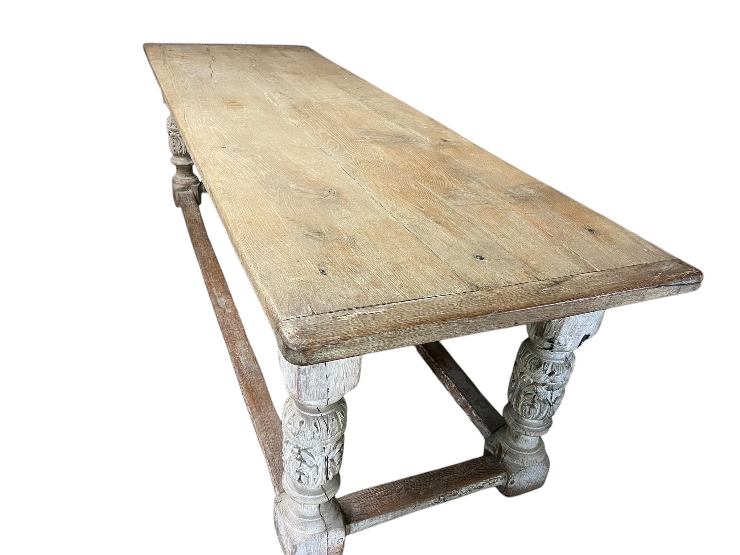 Turned Period Oak Dining Refectory Table and 8 Chairs
