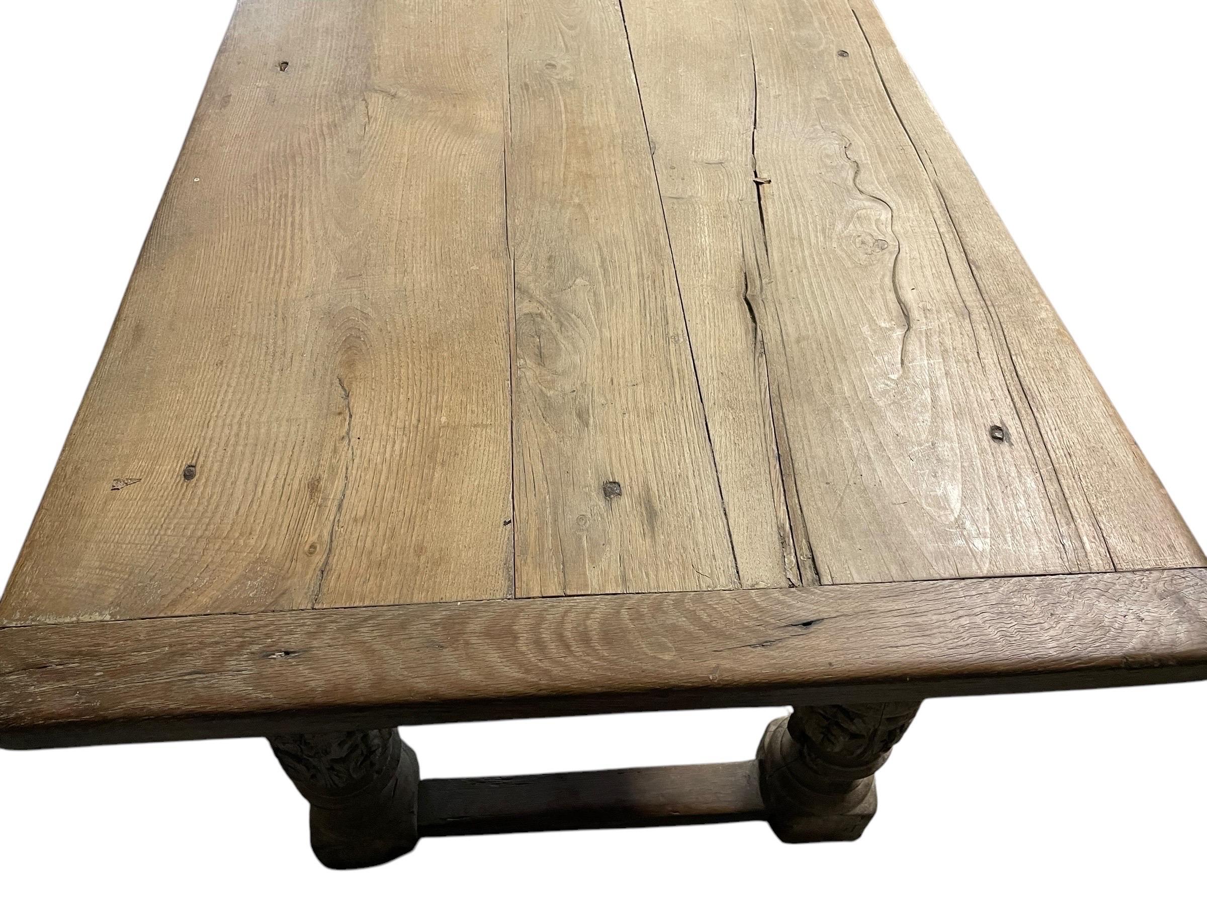 18th Century and Earlier Period Oak Dining Refectory Table and 8 Chairs