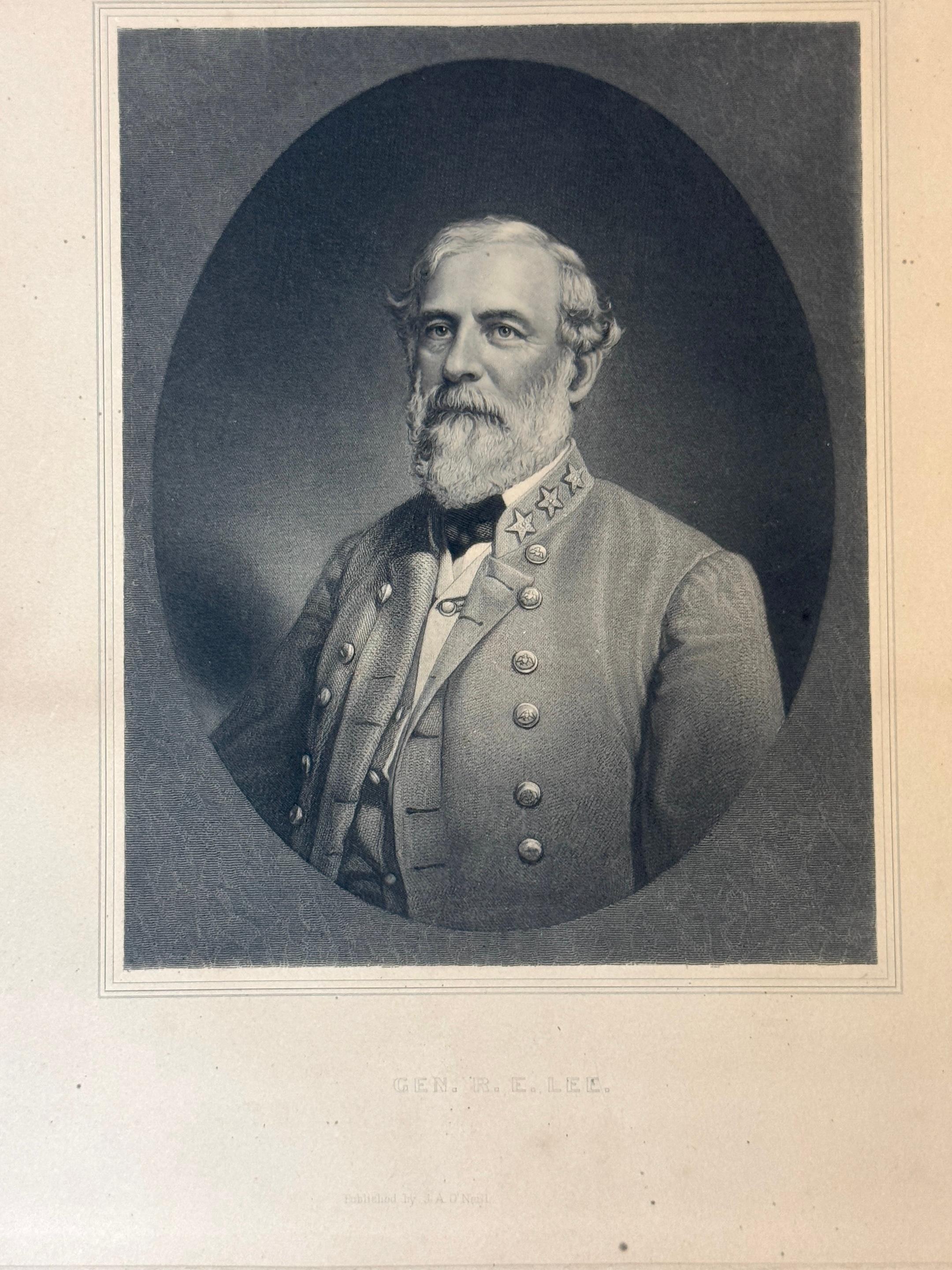 Incisione d'epoca in Oak incorniciata in bianco e nero del Gen. Robert E. Lee, di J. A. O'Neill In condizioni buone in vendita a West Palm Beach, FL