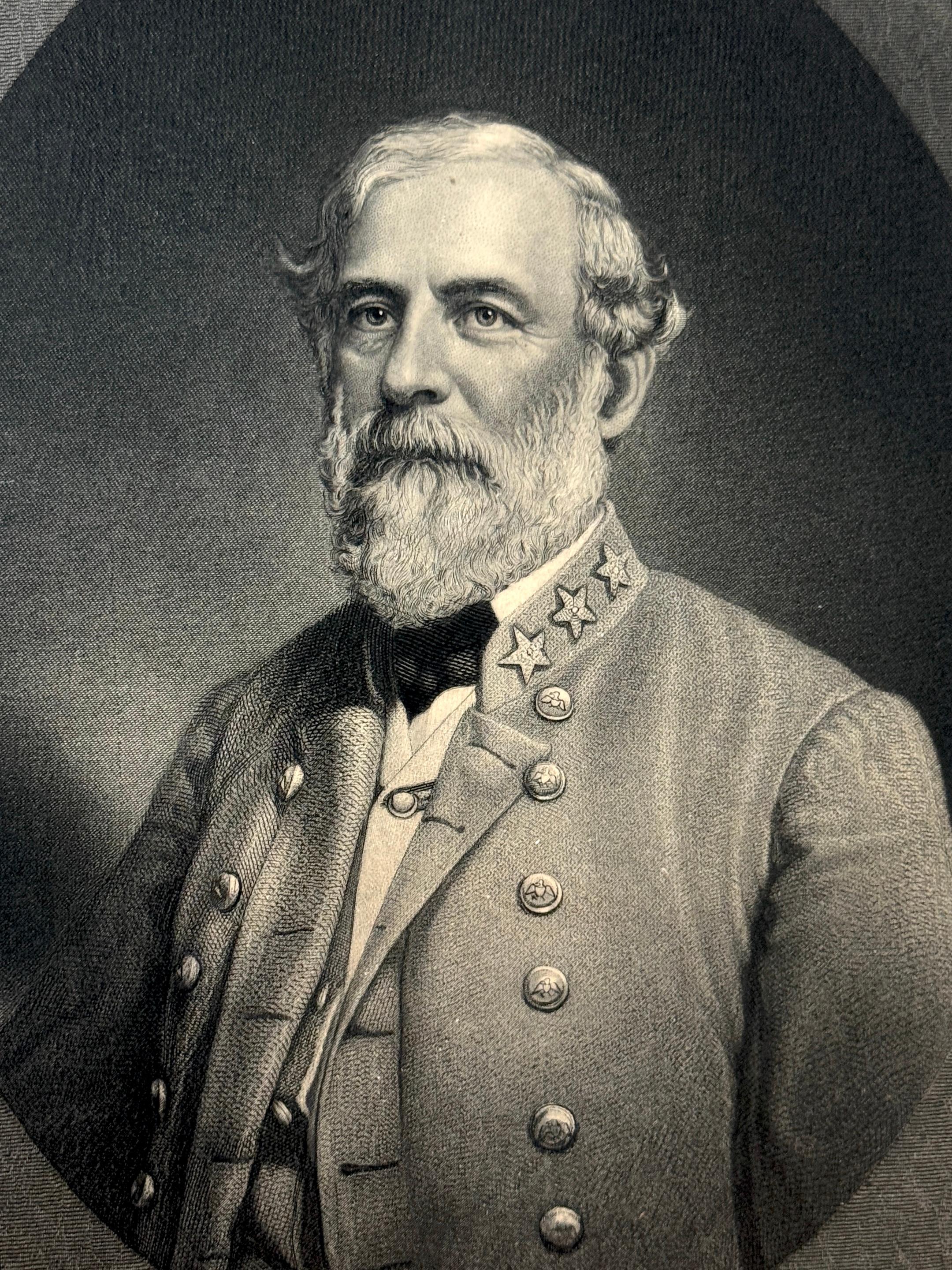 Vetro Incisione d'epoca in Oak incorniciata in bianco e nero del Gen. Robert E. Lee, di J. A. O'Neill in vendita