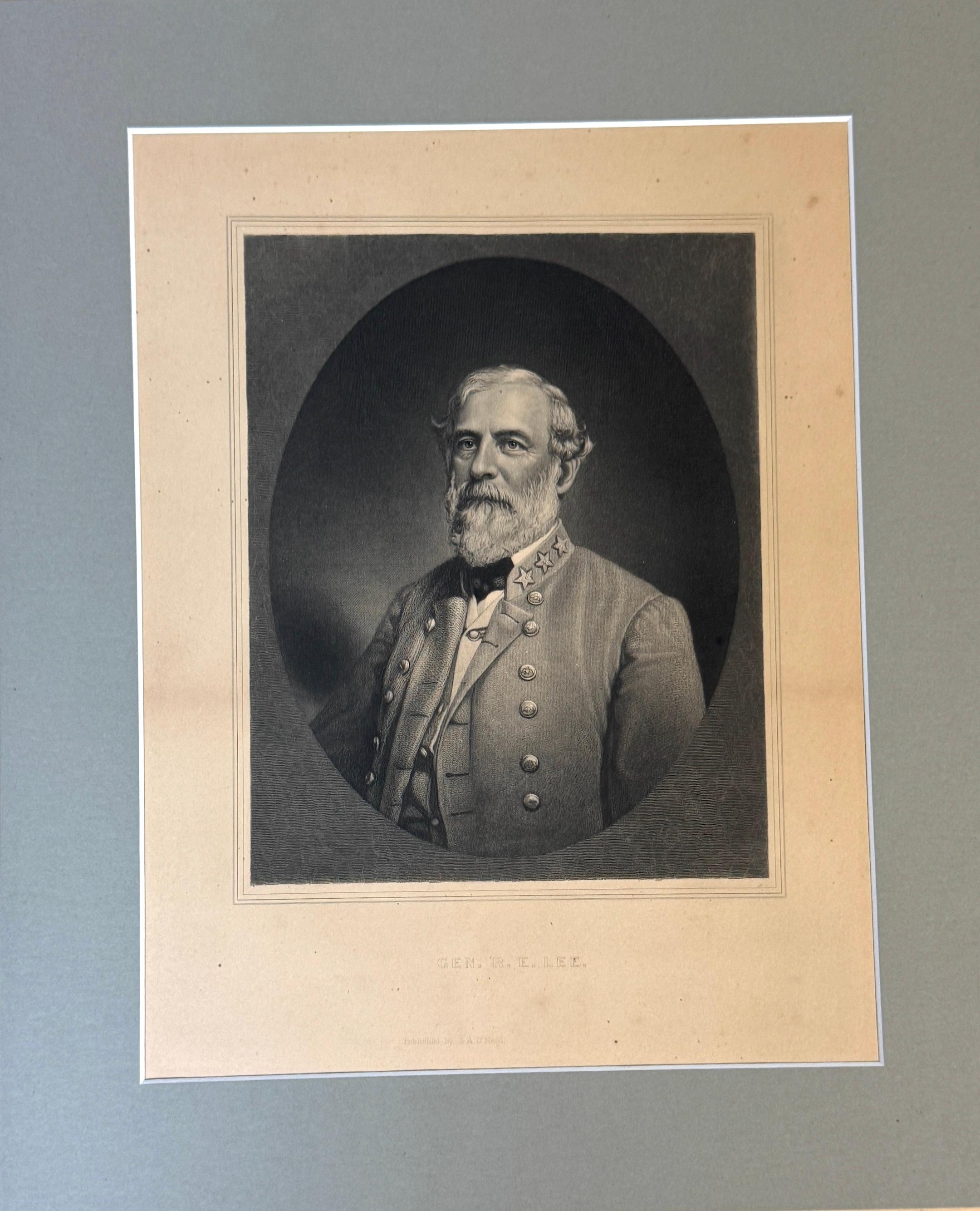 Incisione d'epoca in Oak incorniciata in bianco e nero del Gen. Robert E. Lee, di J. A. O'Neill in vendita 1