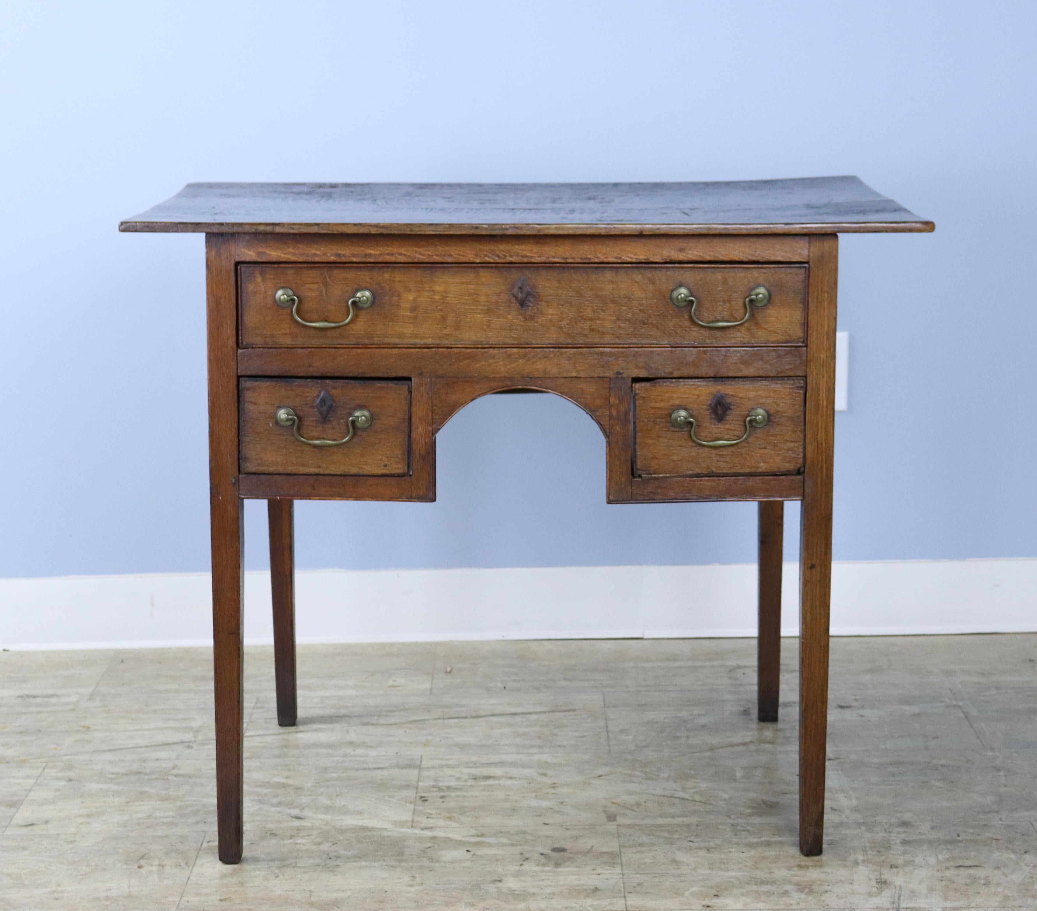 English Period Oak Lowboy with Stunning Natural Top For Sale