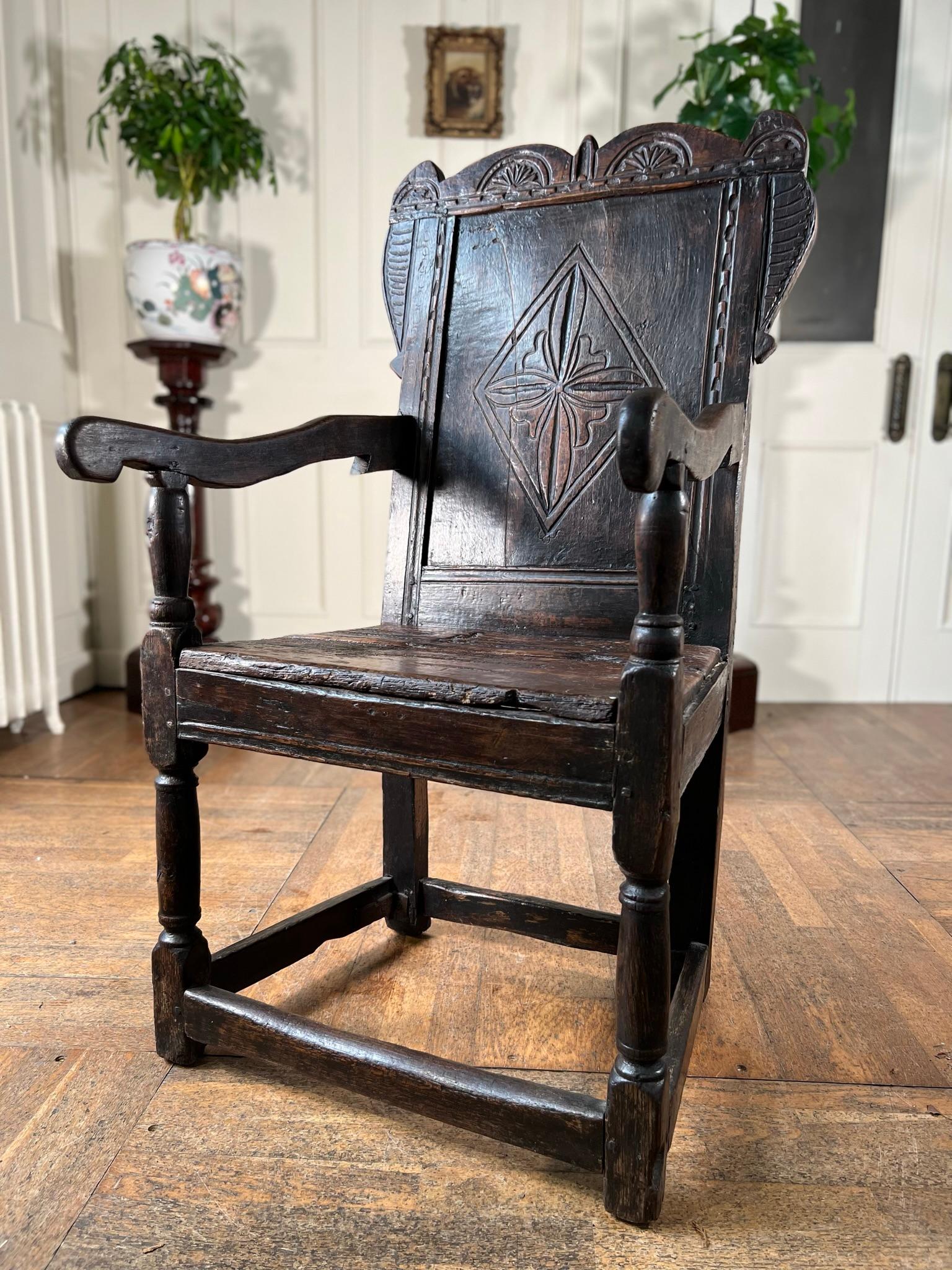 18th Century and Earlier Period Oak Wainscot Armchair