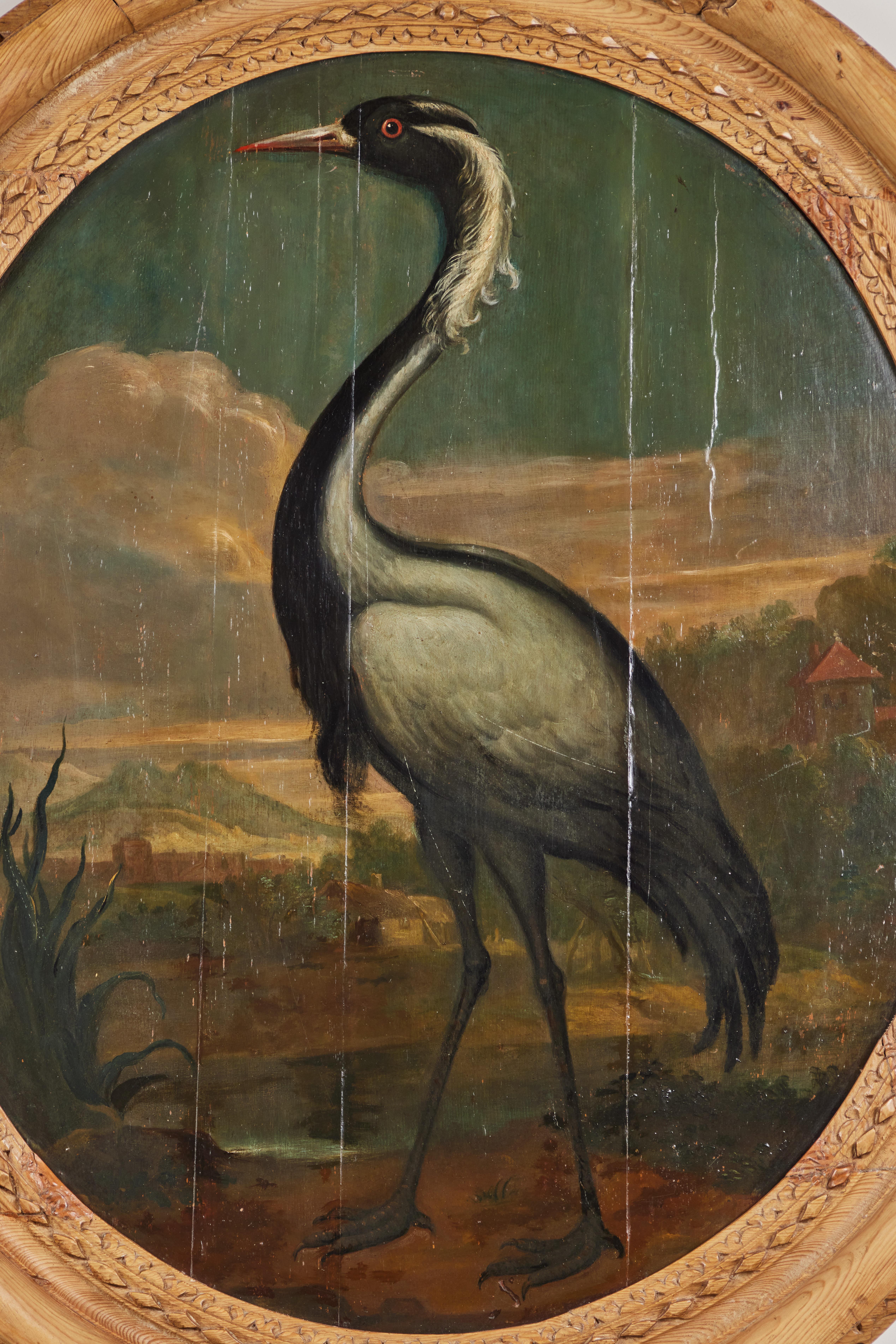 Hand-Painted Period Oil Painting of a Crane