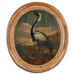 Period Oil Painting of a Crane