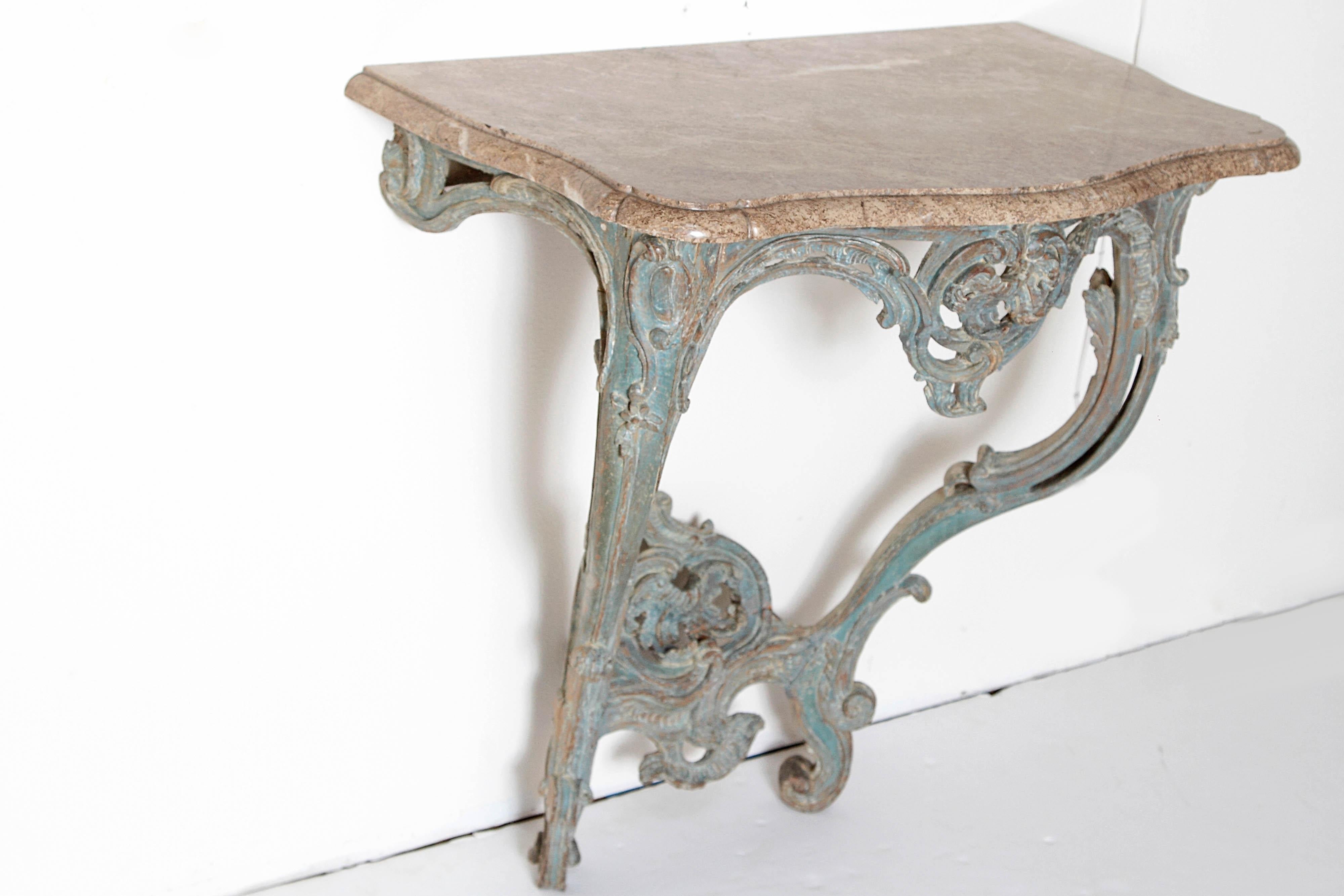 French Period Painted Louis XV Console with Shaped Marble Top