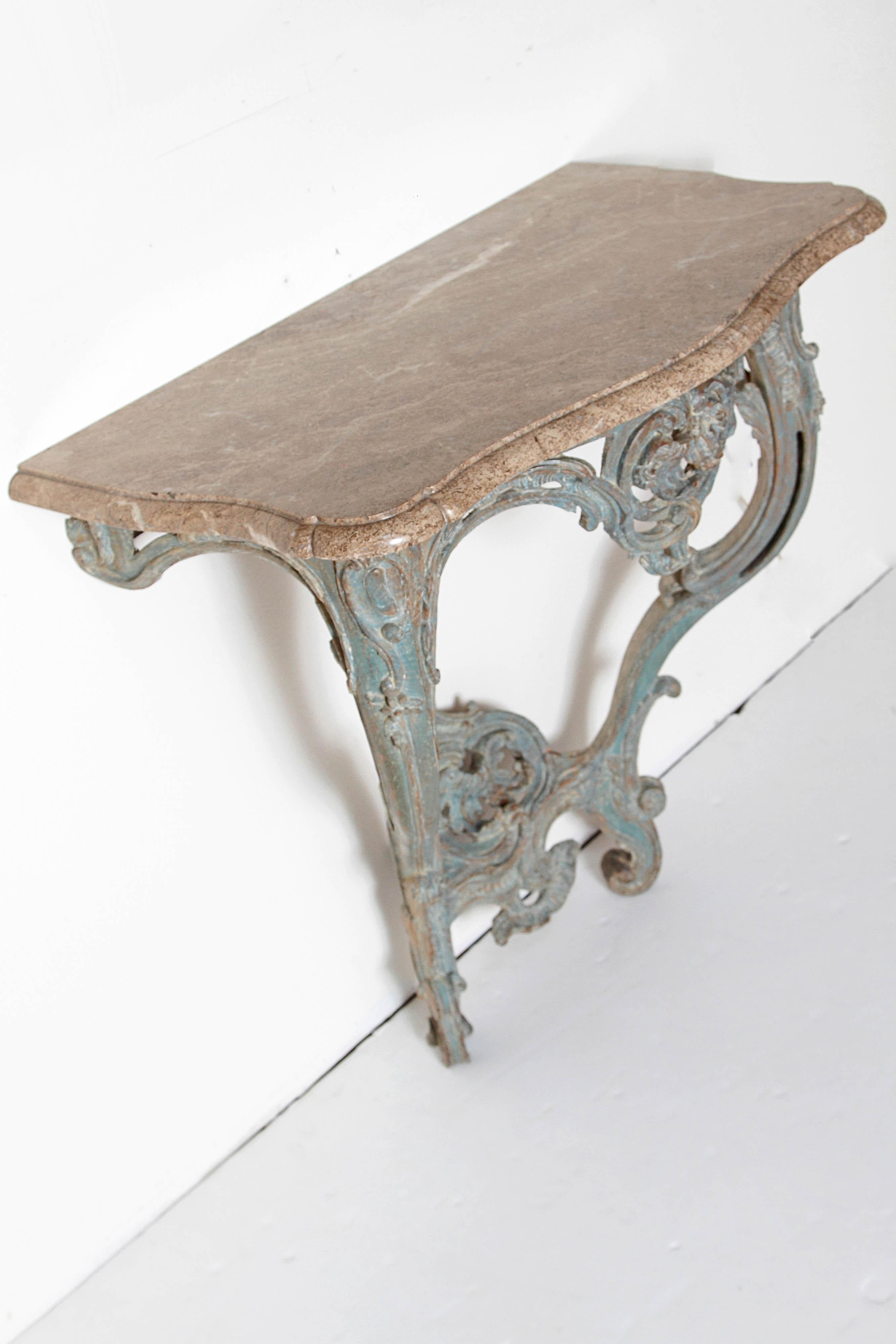 Hand-Carved Period Painted Louis XV Console with Shaped Marble Top