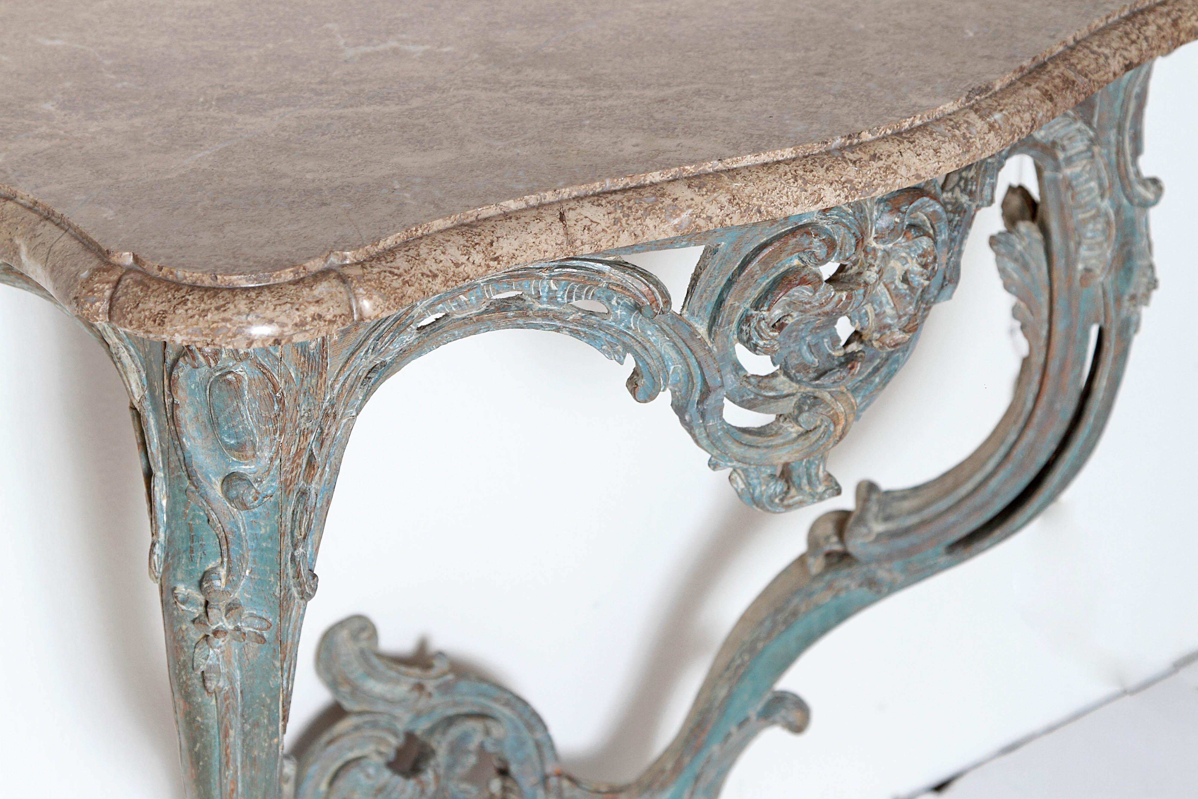 18th Century Period Painted Louis XV Console with Shaped Marble Top