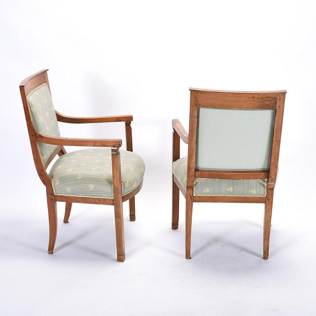 Hand-Carved Antique Period Pair French Directoire Fruitwood Fauteuil Arm Chairs Circa 1800 For Sale