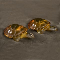 Period Pair of Lalique Animalier Crystal Turtles Sculptures