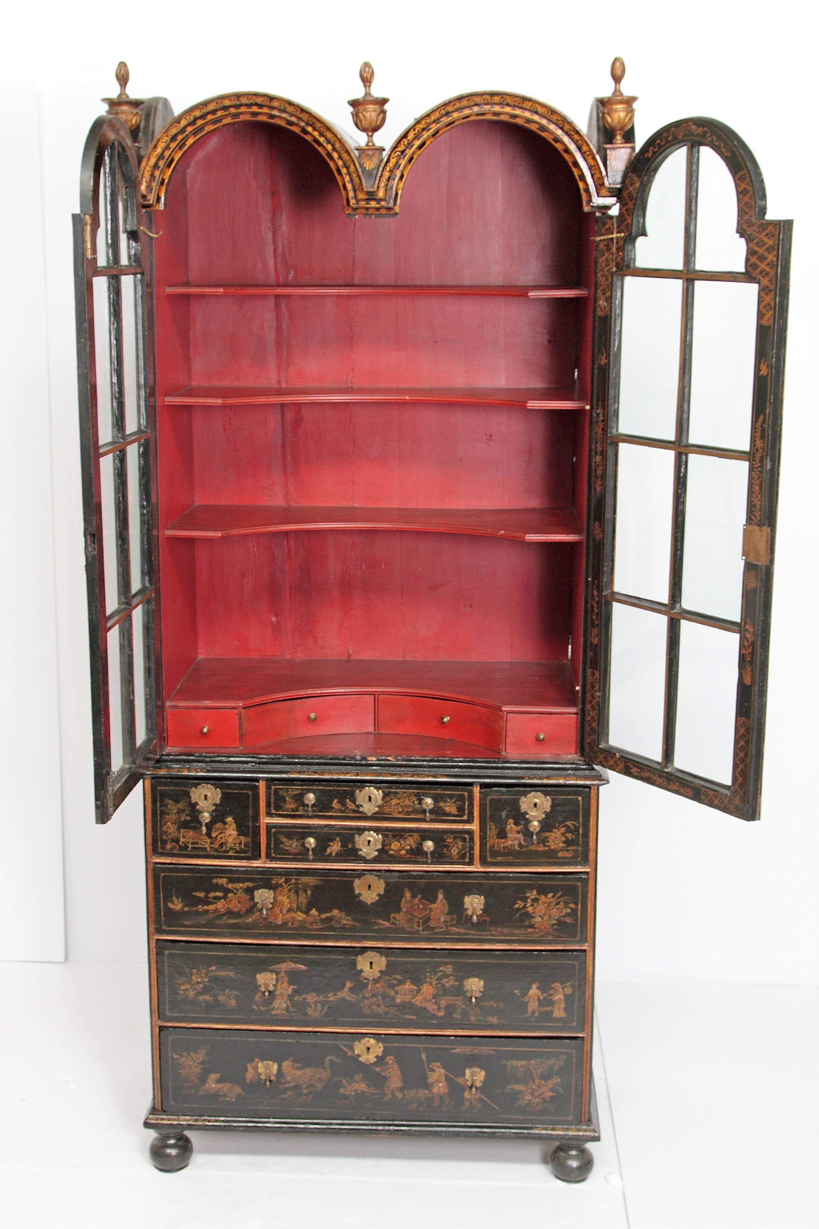 Period Queen Anne Japanned / Chinoiserie Cabinet on Chest 7