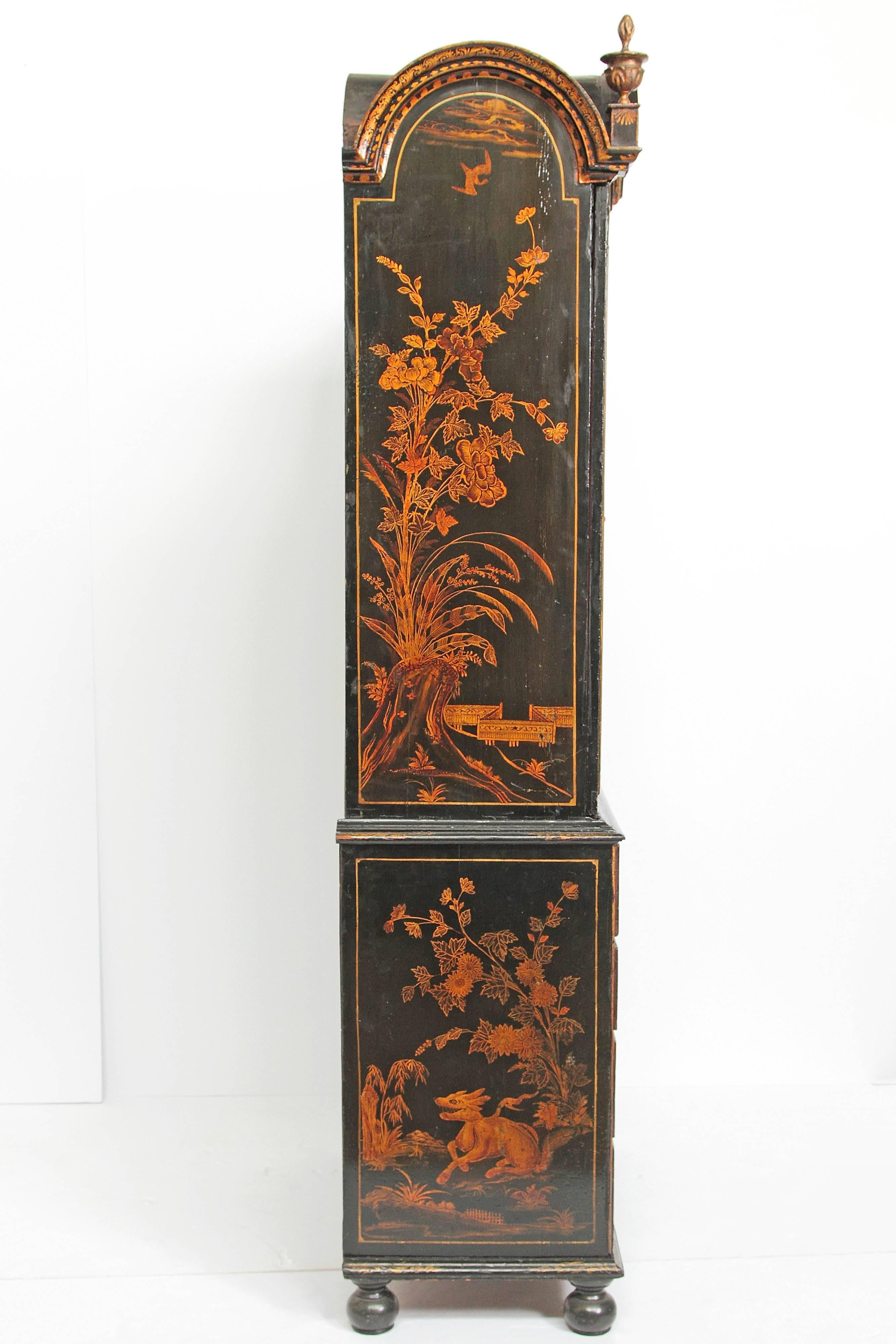 Glass Period Queen Anne Japanned / Chinoiserie Cabinet on Chest