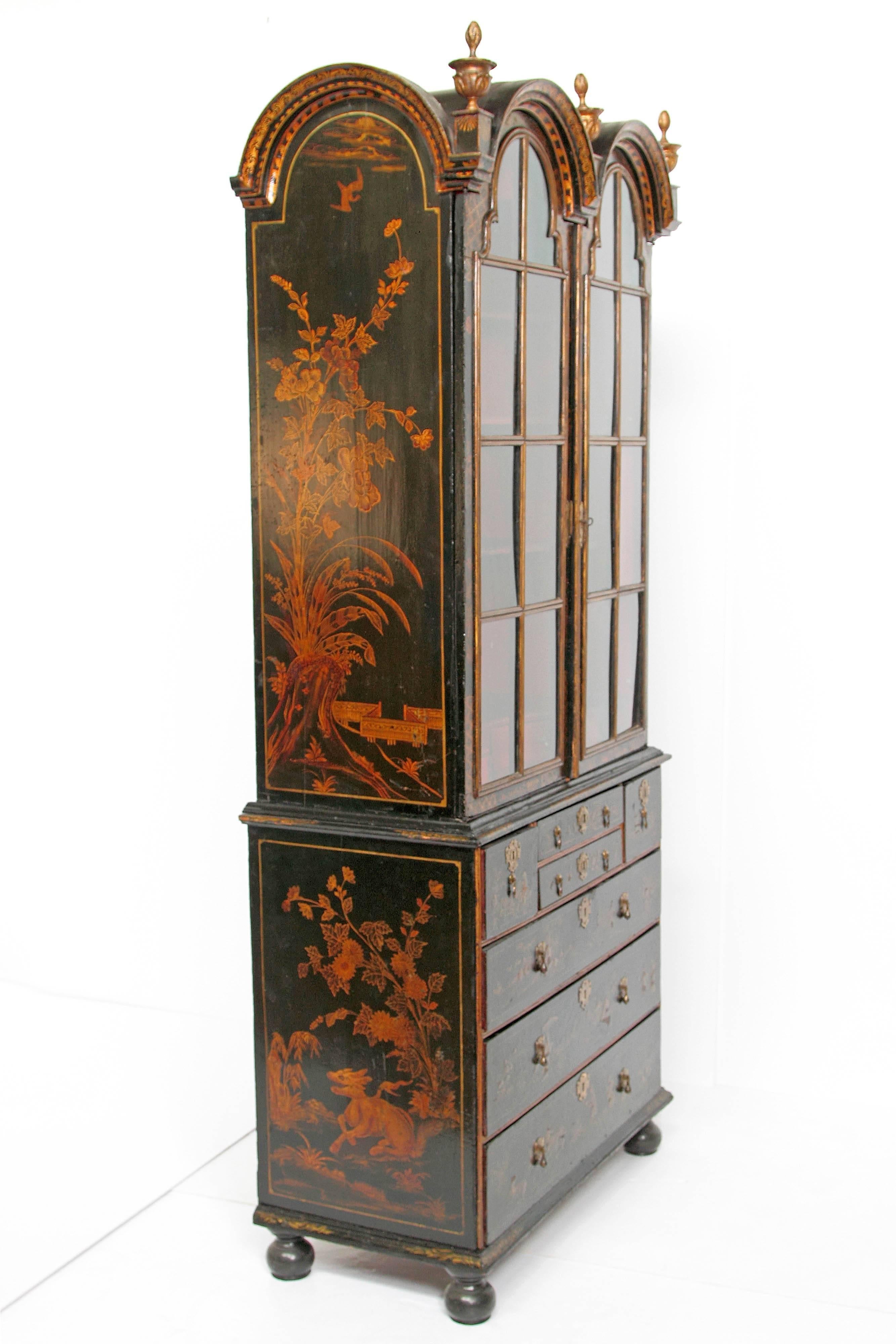 Period Queen Anne Japanned / Chinoiserie Cabinet on Chest 1