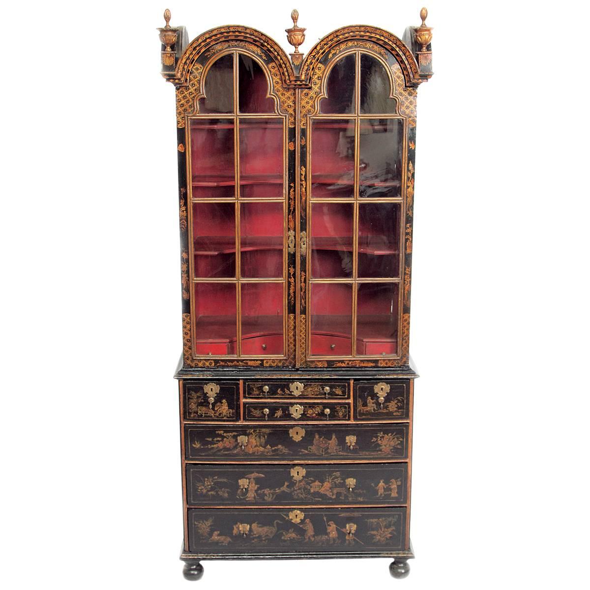 Period Queen Anne Japanned / Chinoiserie Cabinet on Chest