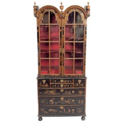 Antique Period Queen Anne Japanned / Chinoiserie Cabinet on Chest