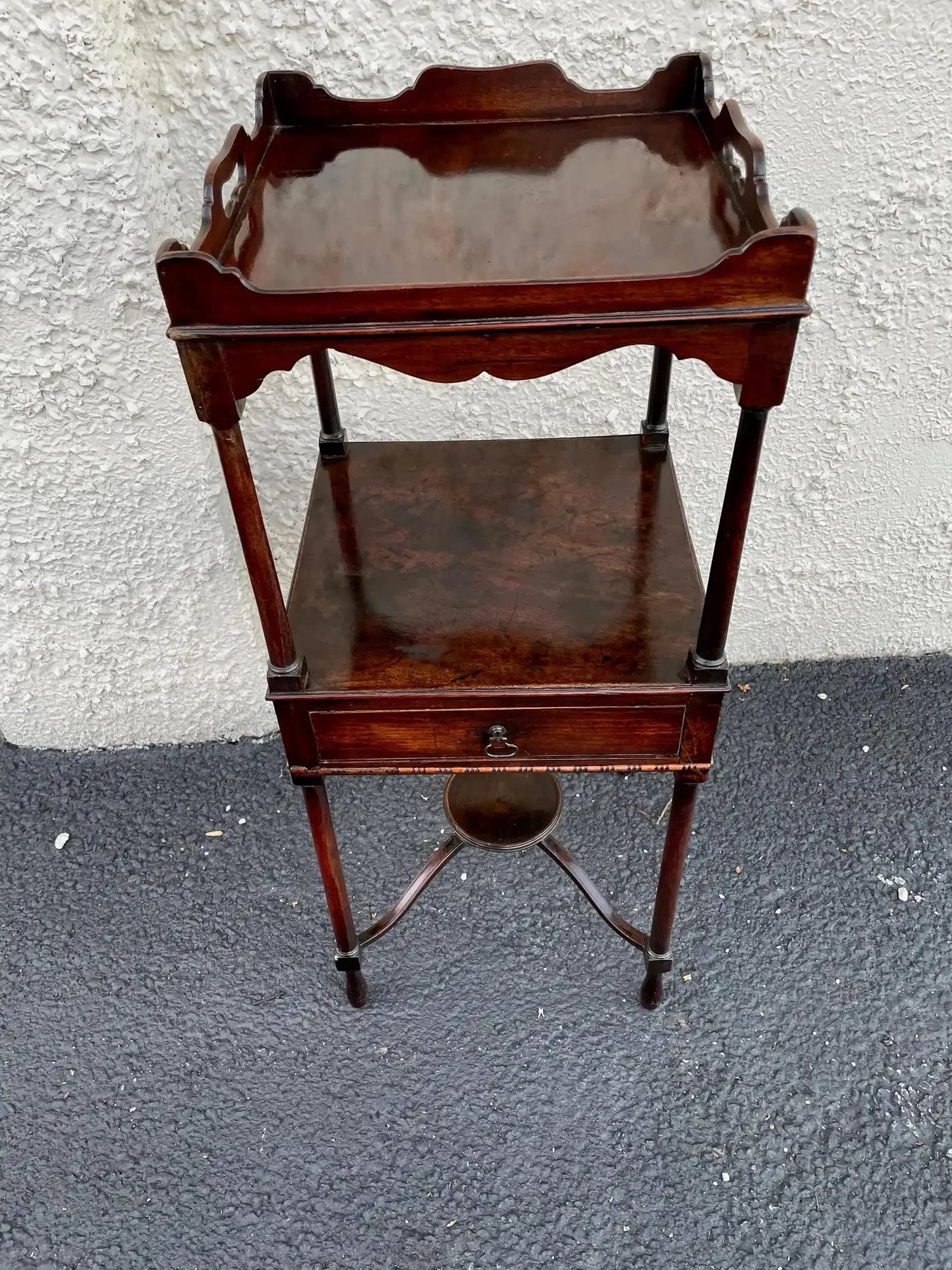 Period Regency 3-Tier Antique Wood Stand Side Table In Good Condition In Charlottesville, VA