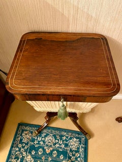 Period Regency Antique Rosewood Brass Inlaid Sewing, Work, Lamp Table