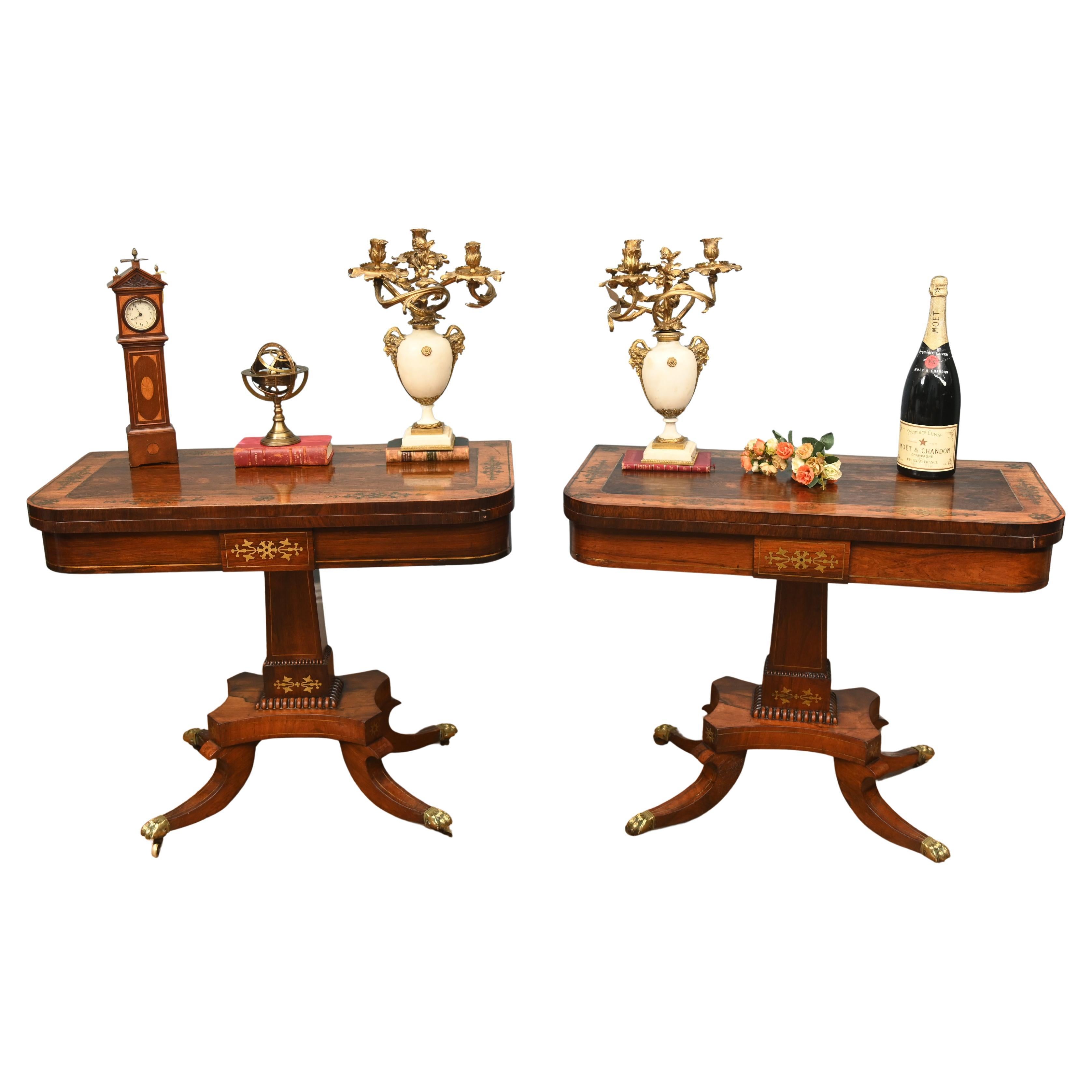 Period Regency Card Tables Games Brass Inlay 1810 For Sale