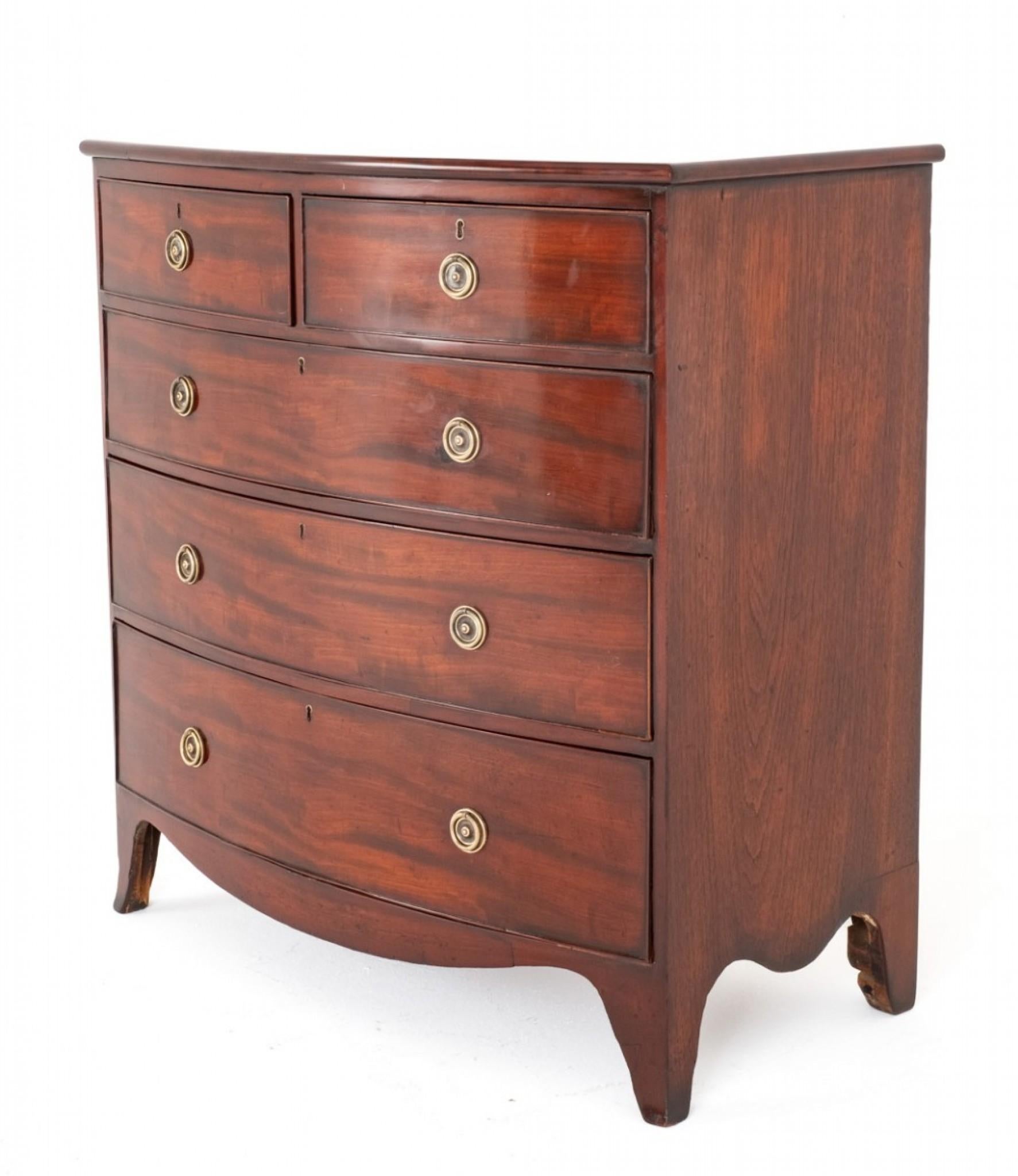 Period Regency Chest Drawers Bow Front Mahogany In Good Condition In Potters Bar, GB
