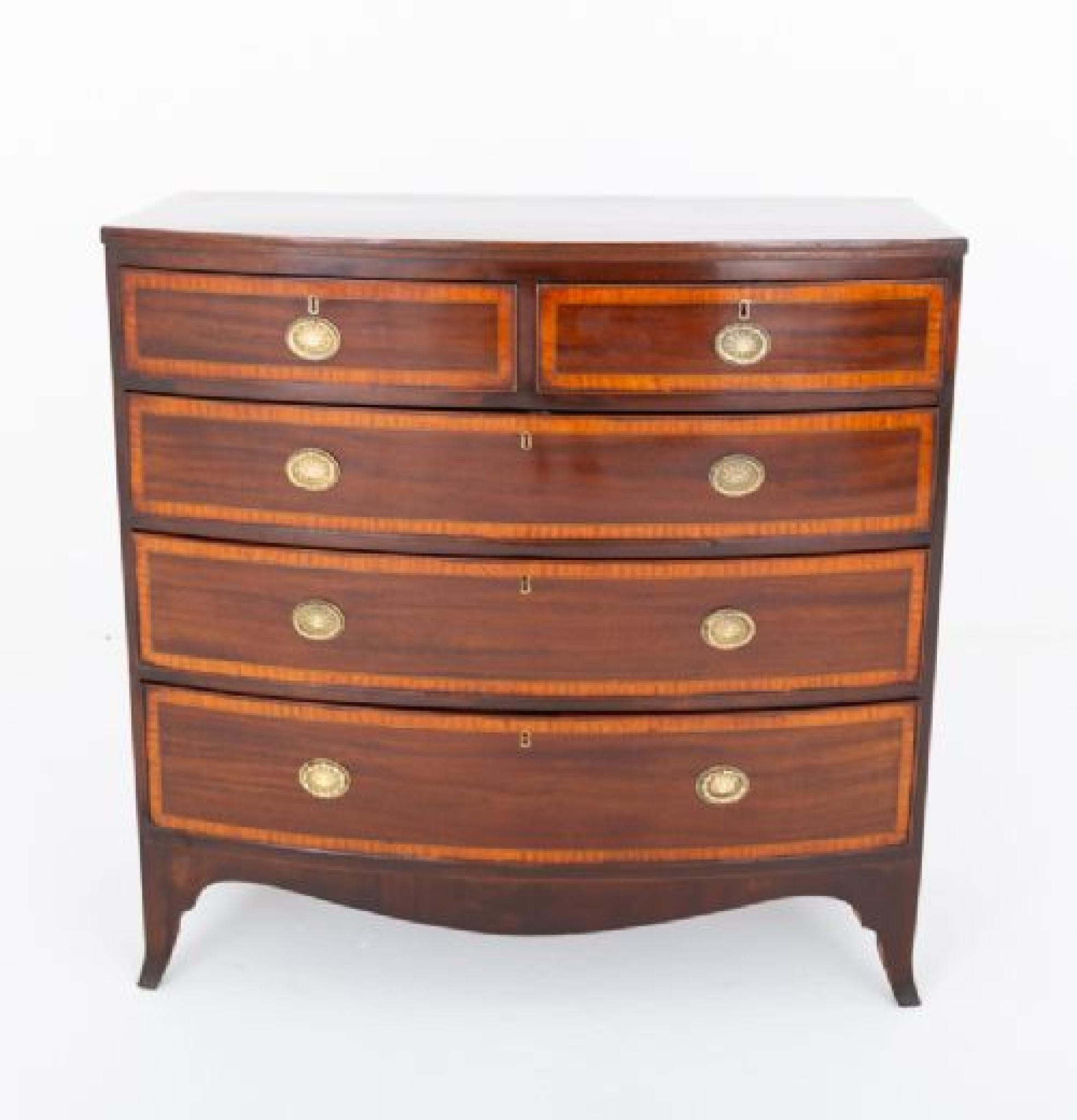Inlay Period Regency Chest of Drawers Mahogany Bow Front 1830 For Sale