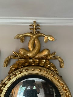 Period regency gilt wood convex mirror with dolphins