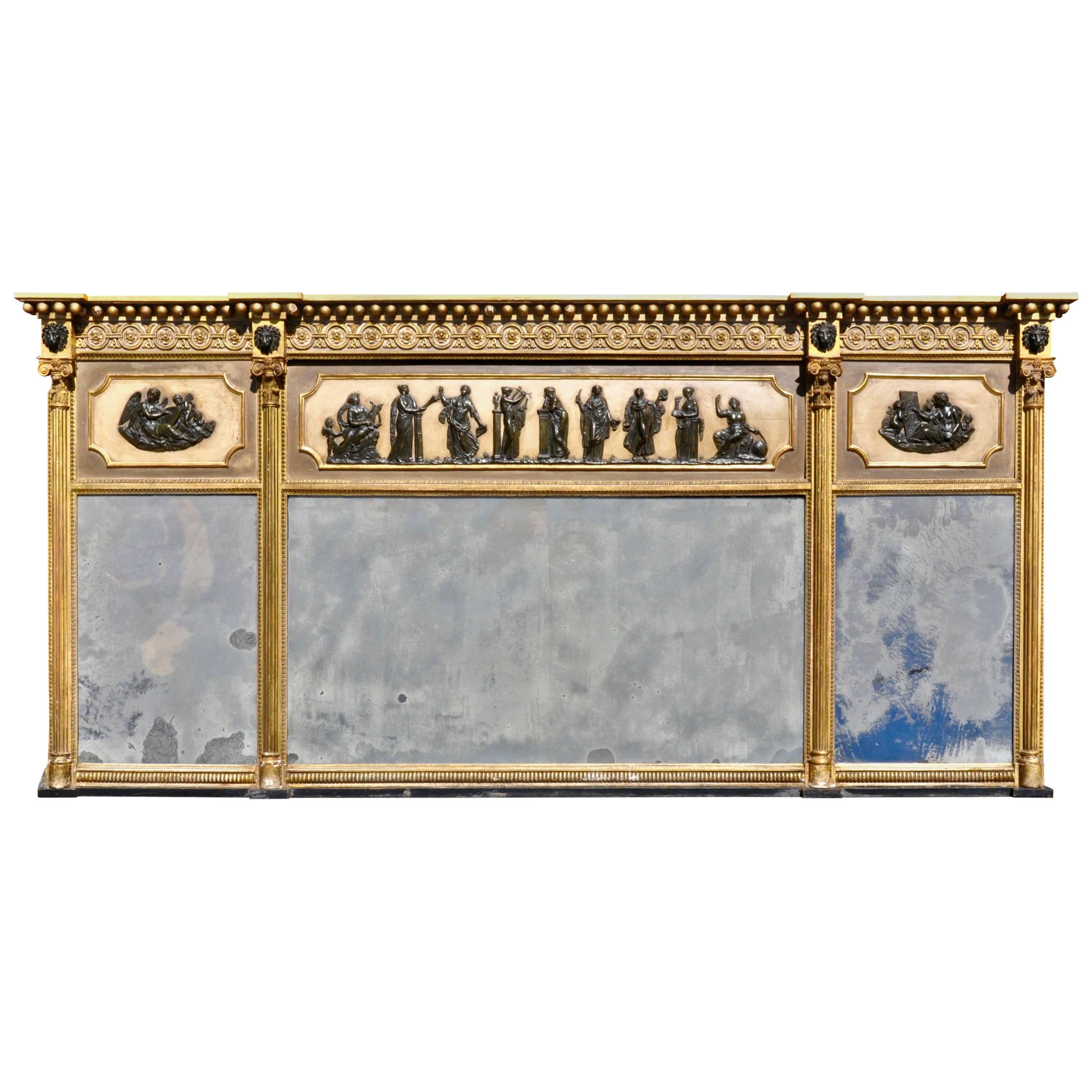 Period Regency Neoclassical Overmantel Mirror, All Original
