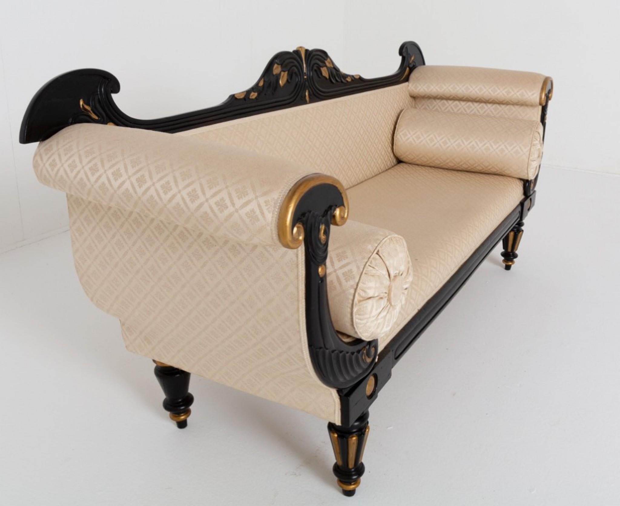 Period Regency Settee Ebonised Gilt Sofa In Good Condition For Sale In Potters Bar, GB