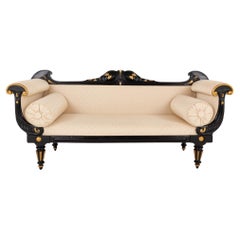 Antique Period Regency Settee Ebonised Gilt Sofa