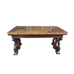 Period Renaissance Walnut Center Table with Breccia Africano Marble Top
