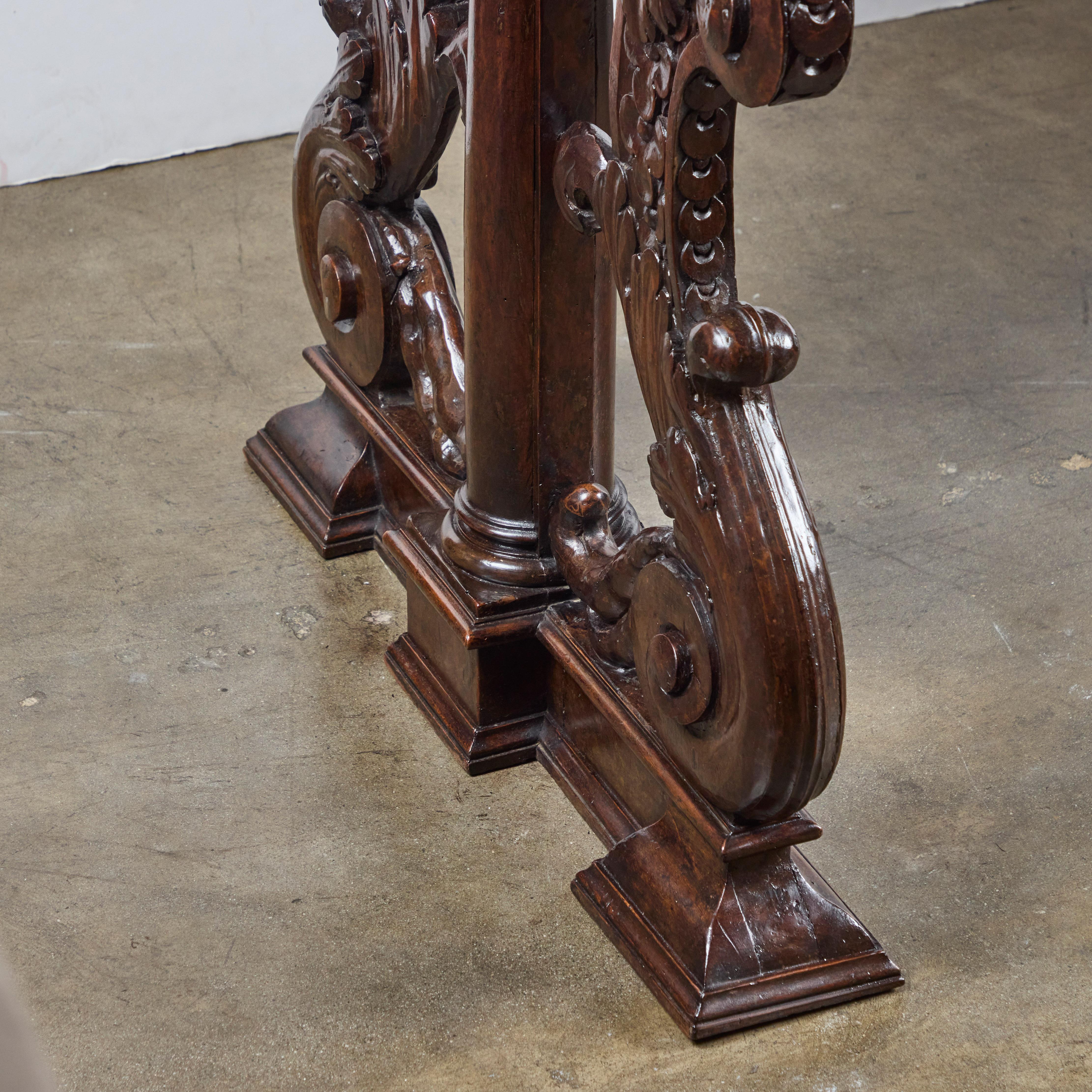 18th Century and Earlier Period Renaissance Walnut Center Table with Breccia Africano Marble Top For Sale